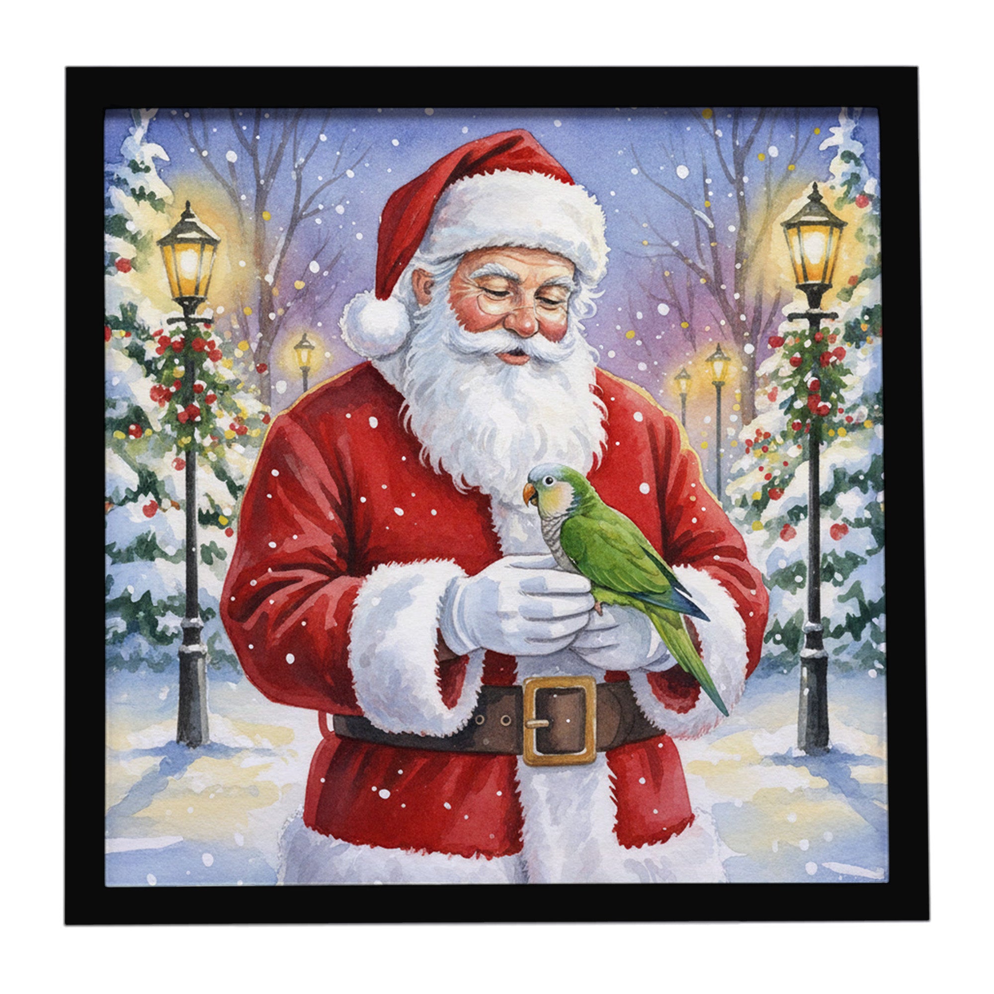 Caroline's Treasures Green Quaker Parrot with Santa Claus Framed Metal Print