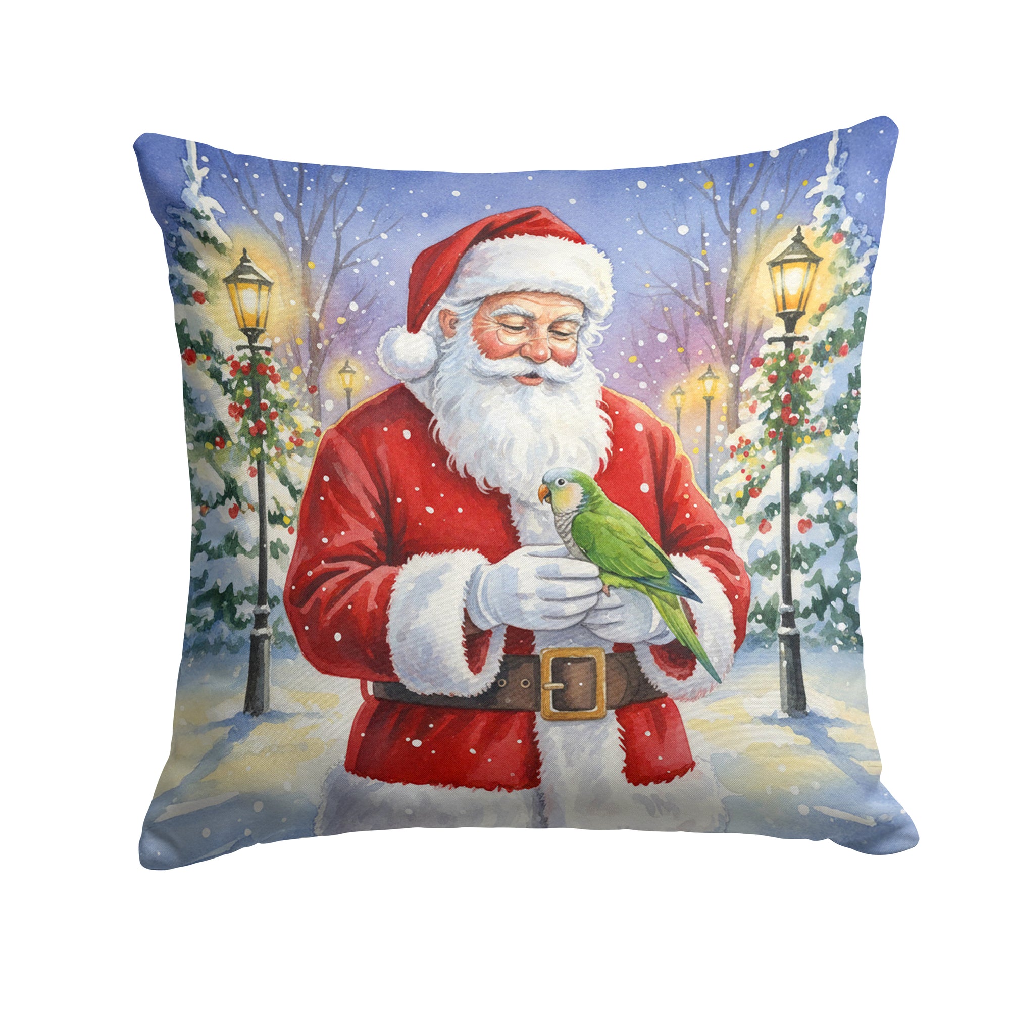 Caroline's Treasures Green Quaker Parrot with Santa Claus Throw Pillow