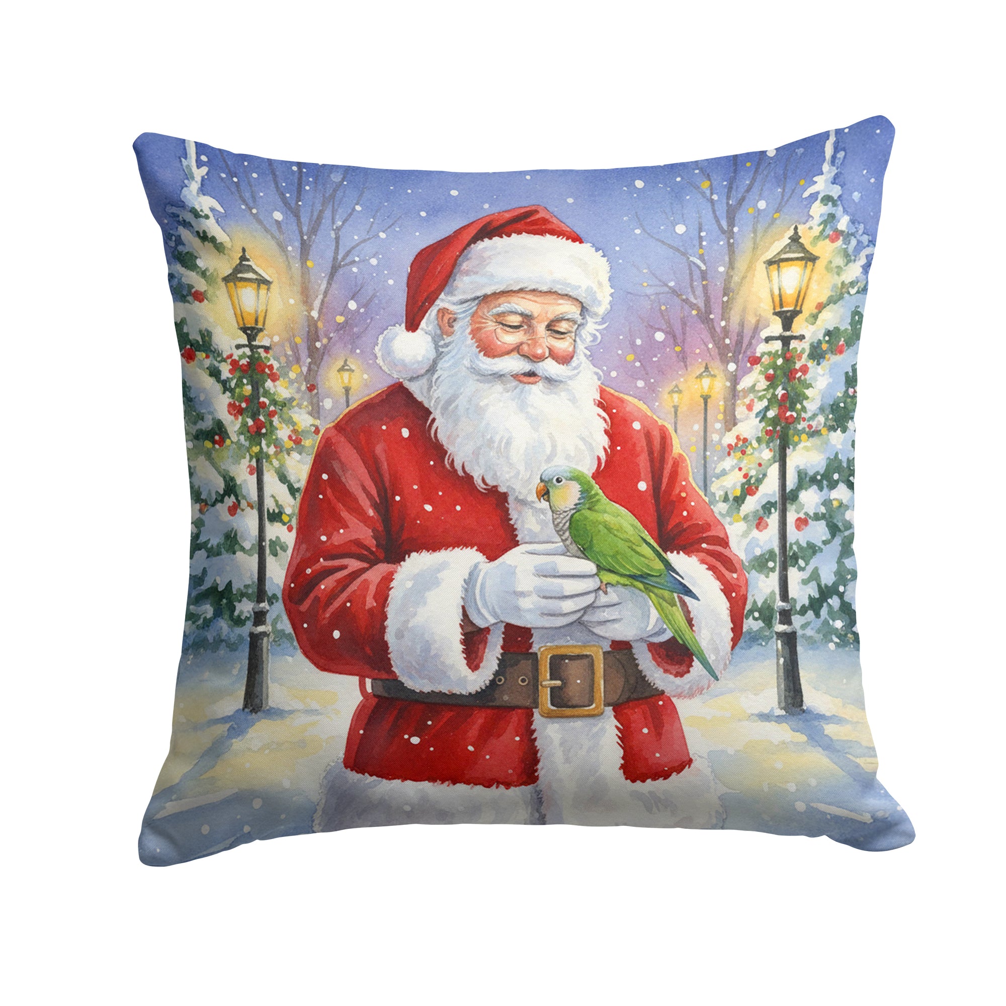 Caroline's Treasures Green Quaker Parrot with Santa Claus Throw Pillow