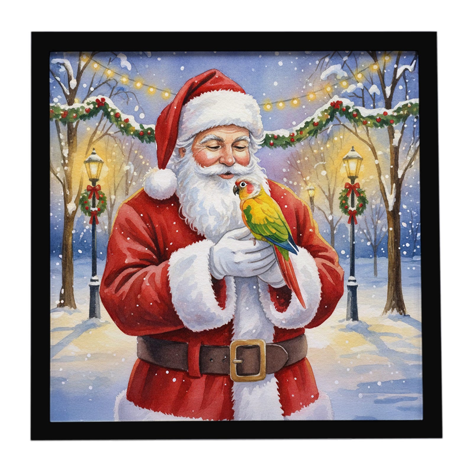 Caroline's Treasures Green Cheeked Conure Parrot with Santa Claus Framed Metal Print