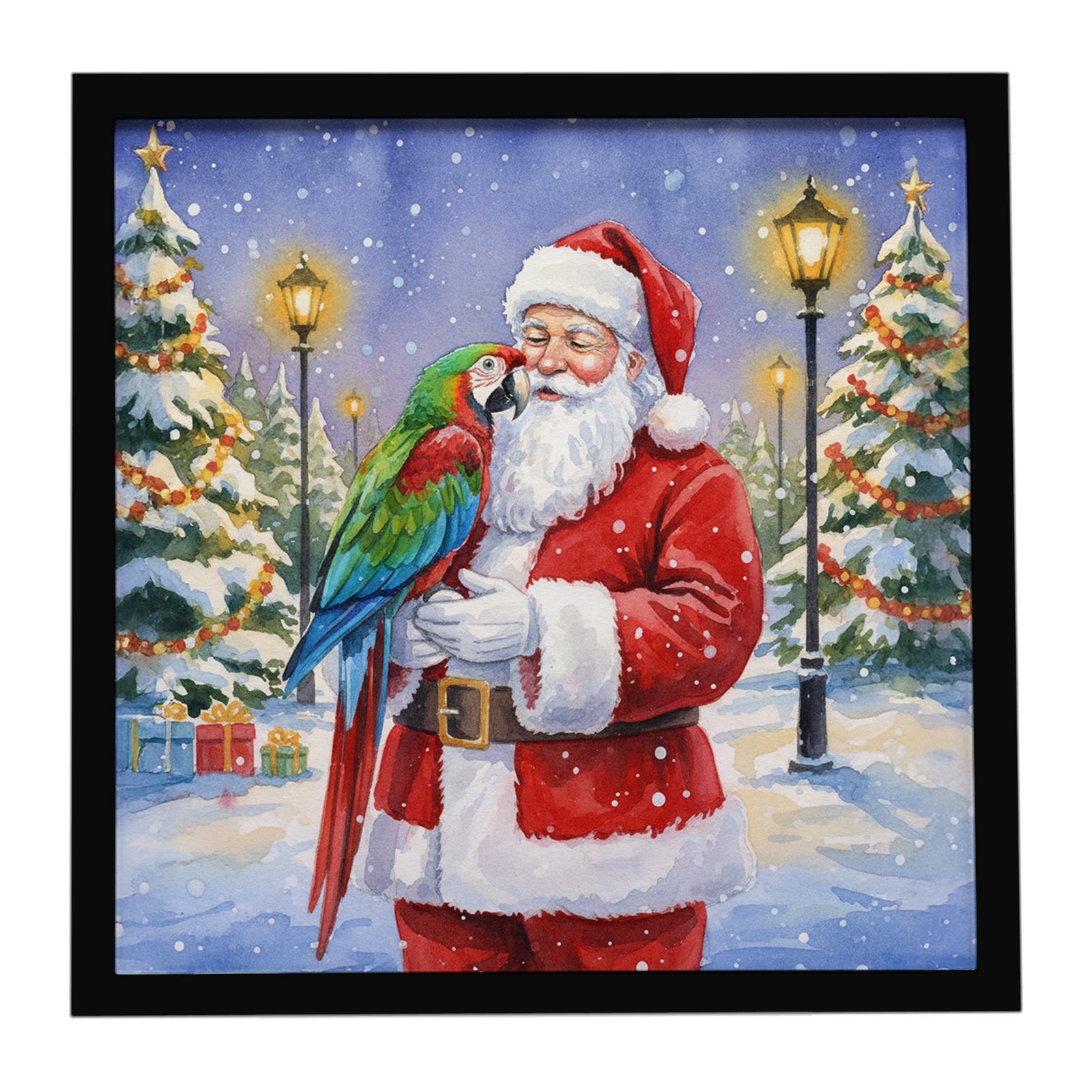 Caroline's Treasures Green Winged Macaw Parrot with Santa Claus Framed Metal Print