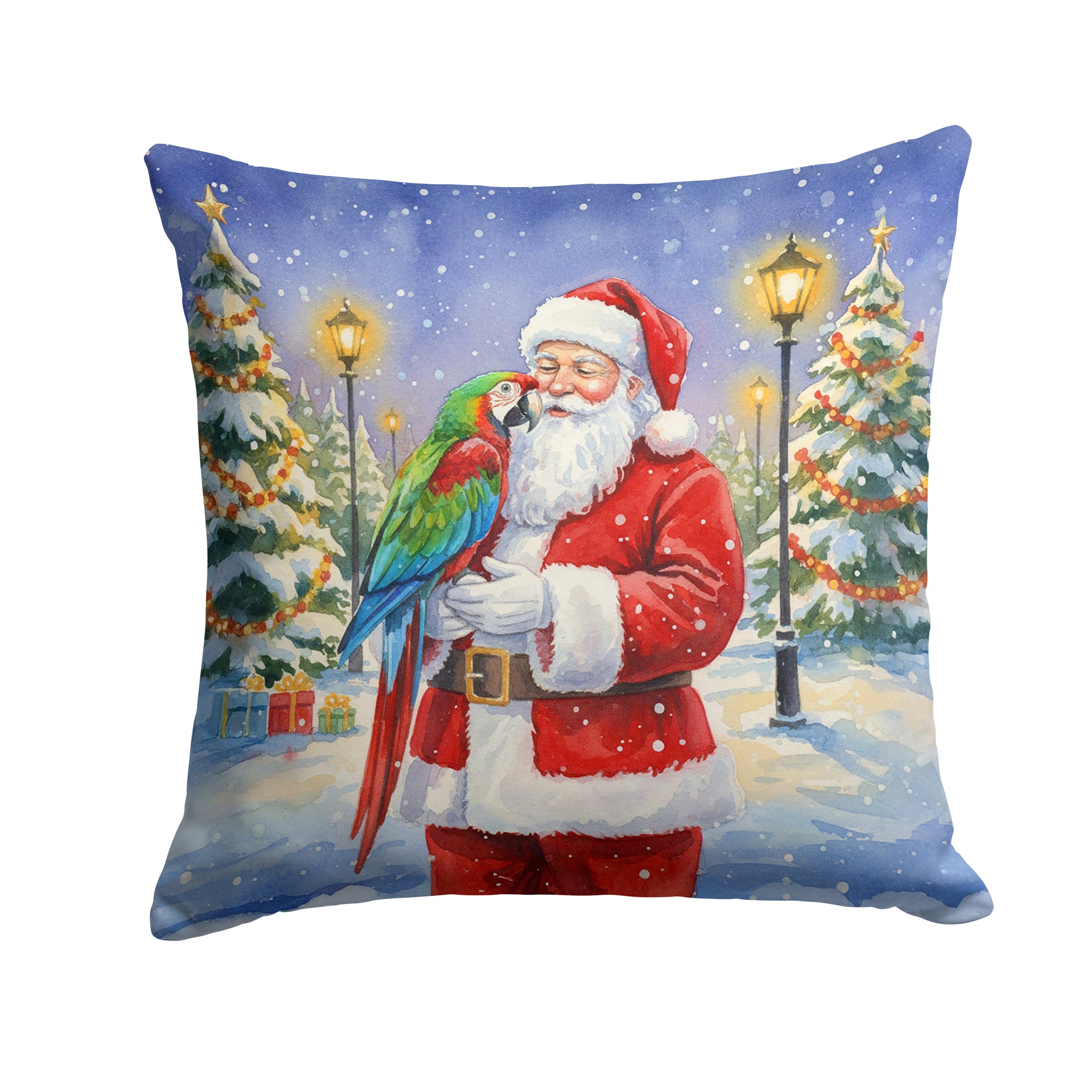 Caroline's Treasures Green Winged Macaw Parrot with Santa Claus Throw Pillow