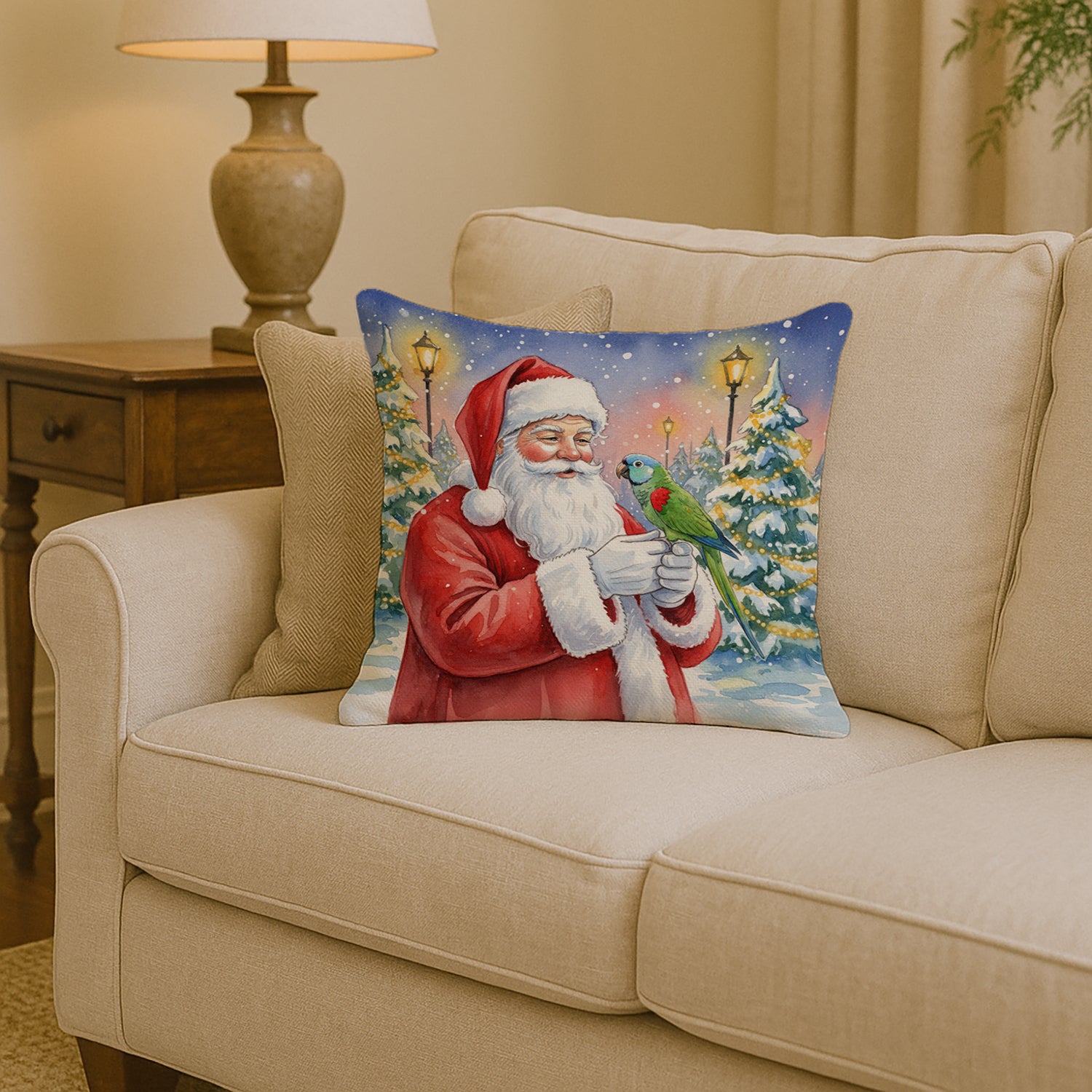 Caroline's Treasures Hahn’s Macaw Parrot with Santa Claus Throw Pillow