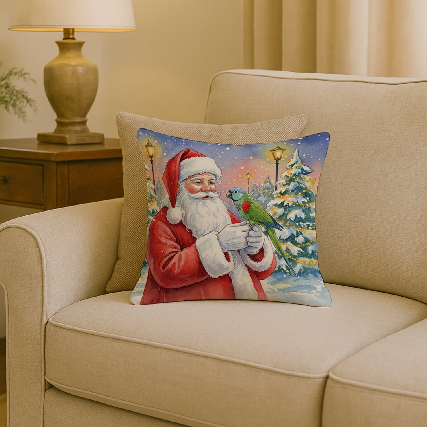 Caroline's Treasures Hahn’s Macaw Parrot with Santa Claus Throw Pillow