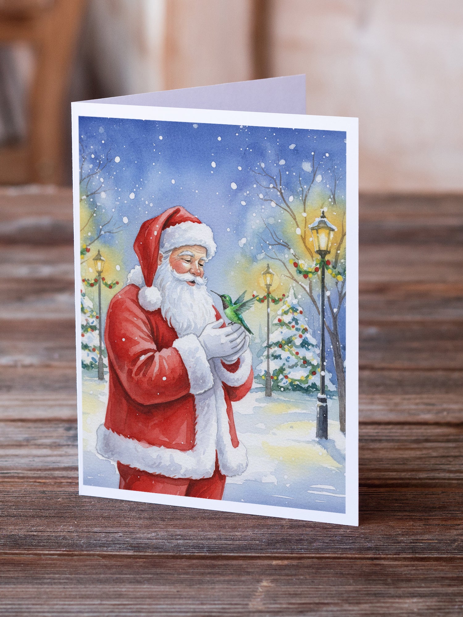 Caroline's Treasures Hummingbird with Santa Claus Greeting Cards Pack of 8