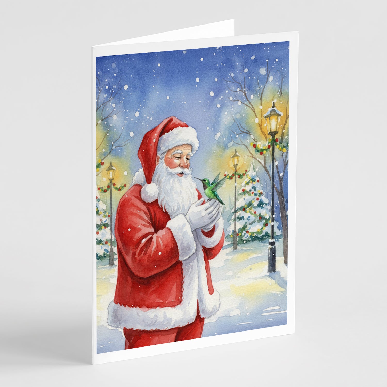 Caroline's Treasures Hummingbird with Santa Claus Greeting Cards Pack of 8