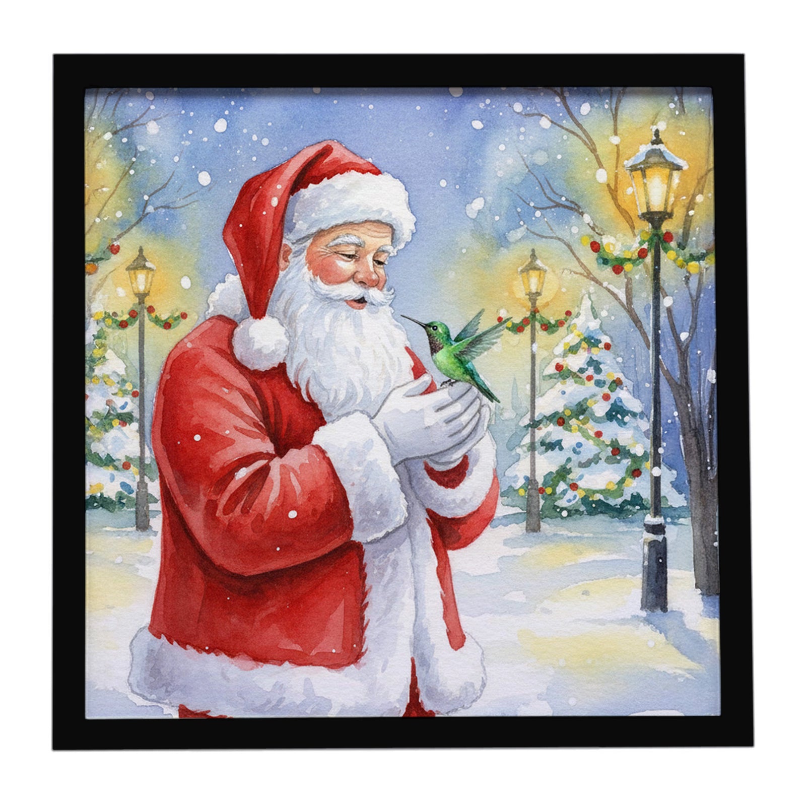 Caroline's Treasures Hummingbird with Santa Claus Framed Metal Print