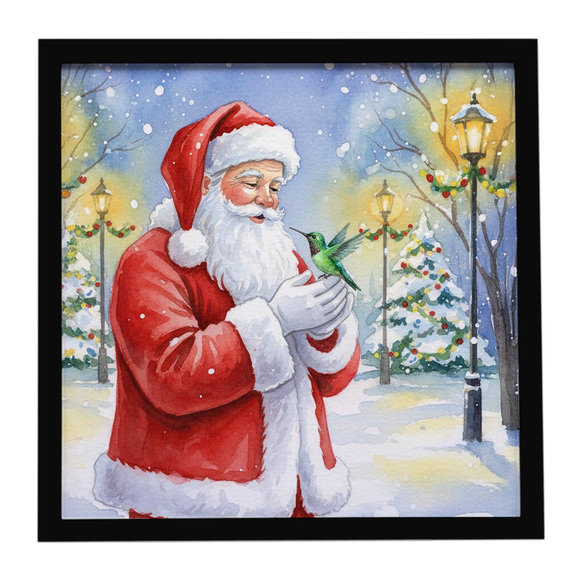 Caroline's Treasures Hummingbird with Santa Claus Framed Metal Print