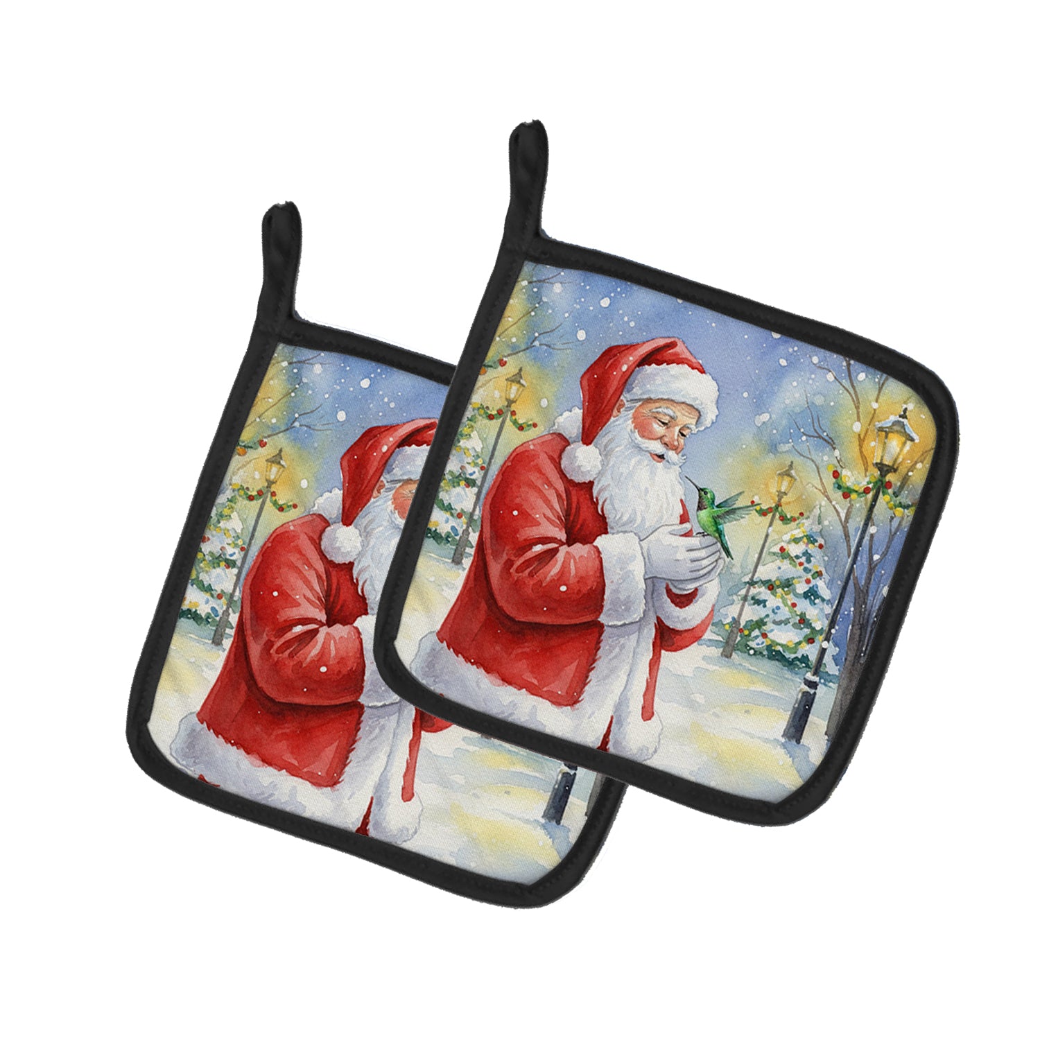 Caroline's Treasures Hummingbird with Santa Claus Pair of Pot Holders
