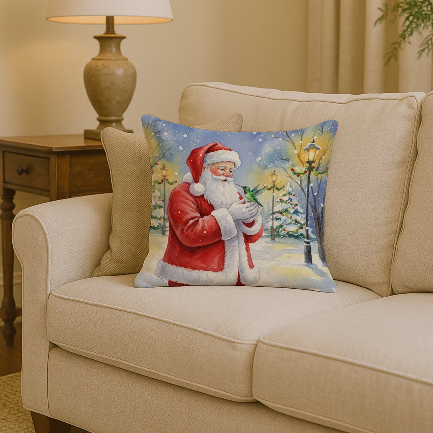 Caroline's Treasures Hummingbird with Santa Claus Throw Pillow