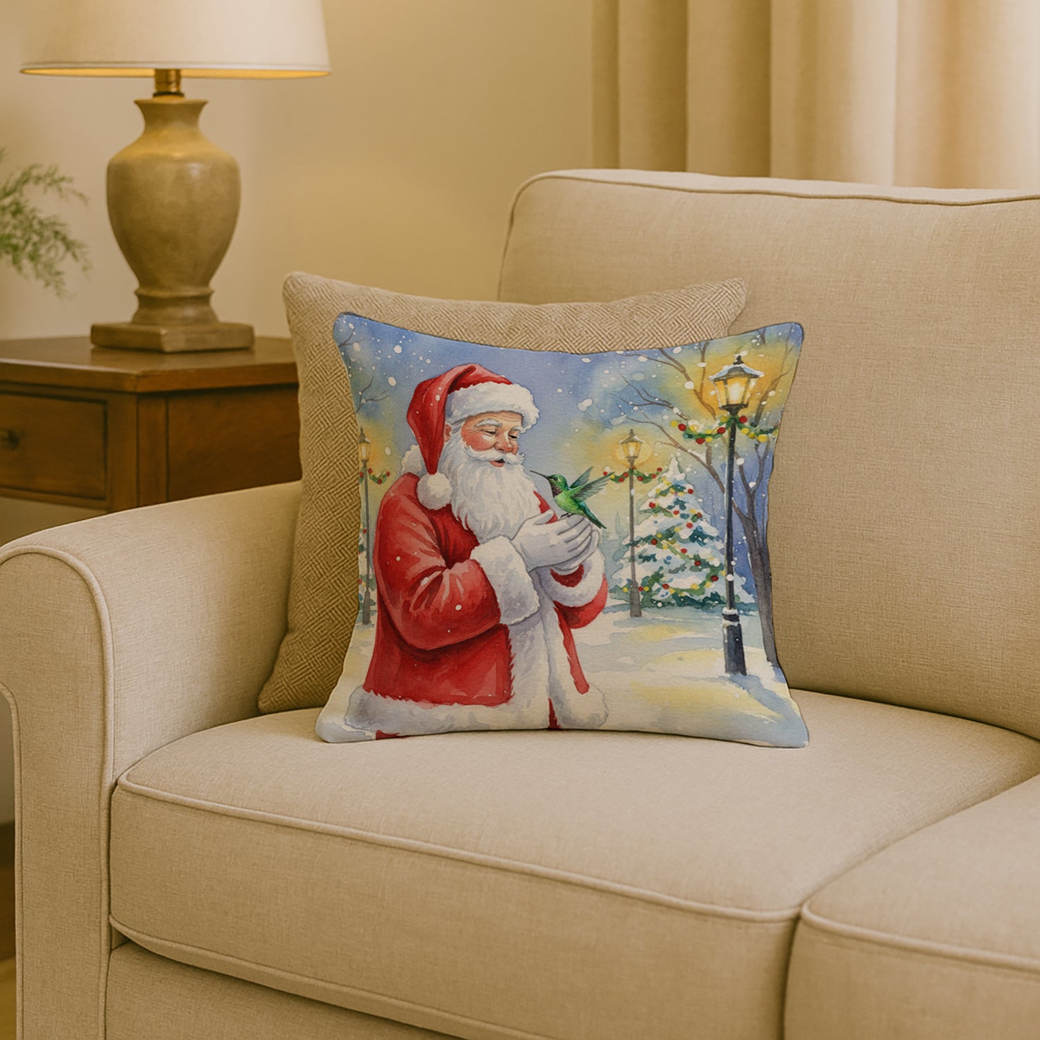 Caroline's Treasures Hummingbird with Santa Claus Throw Pillow