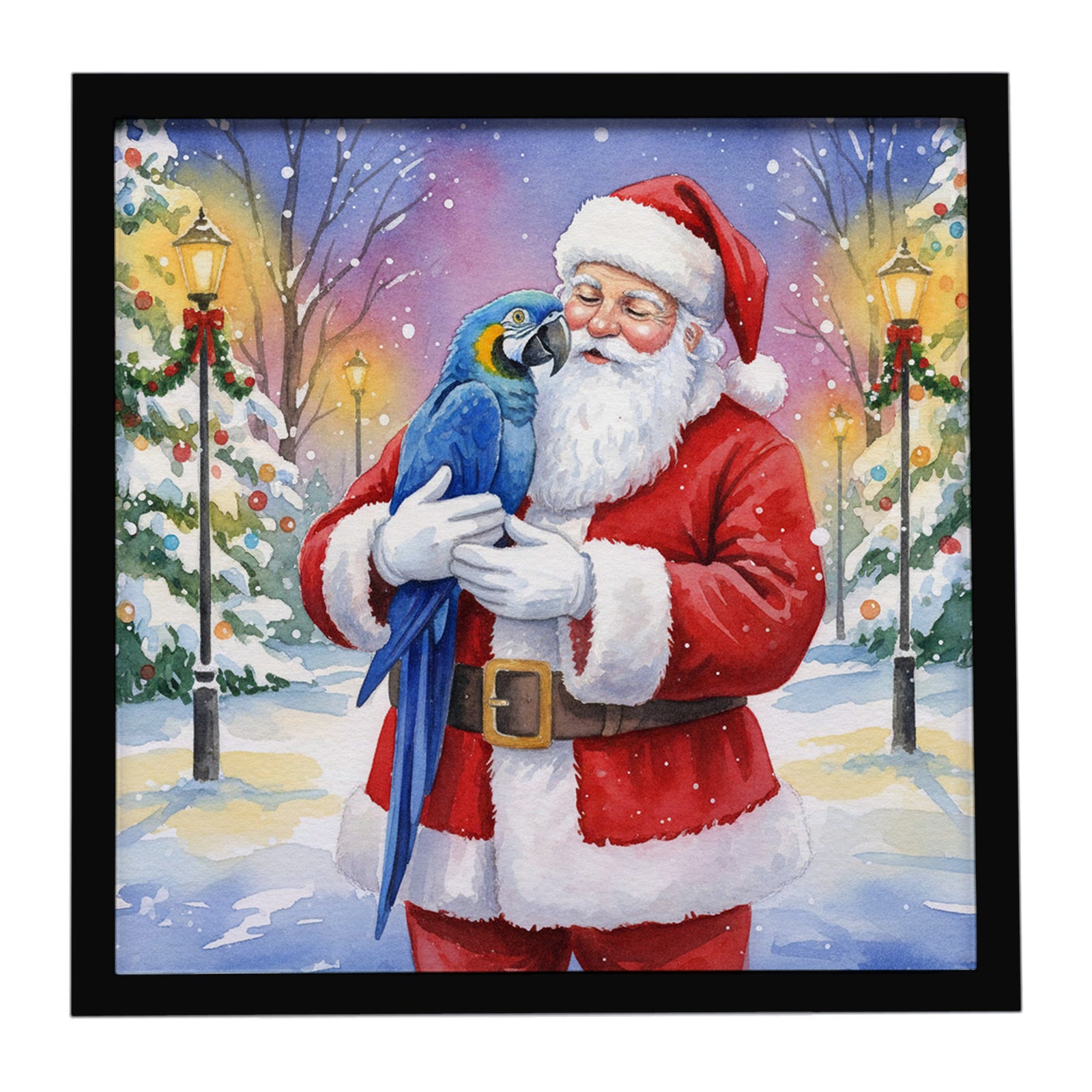 Caroline's Treasures Hyacinth Macaw with Santa Claus Framed Metal Print