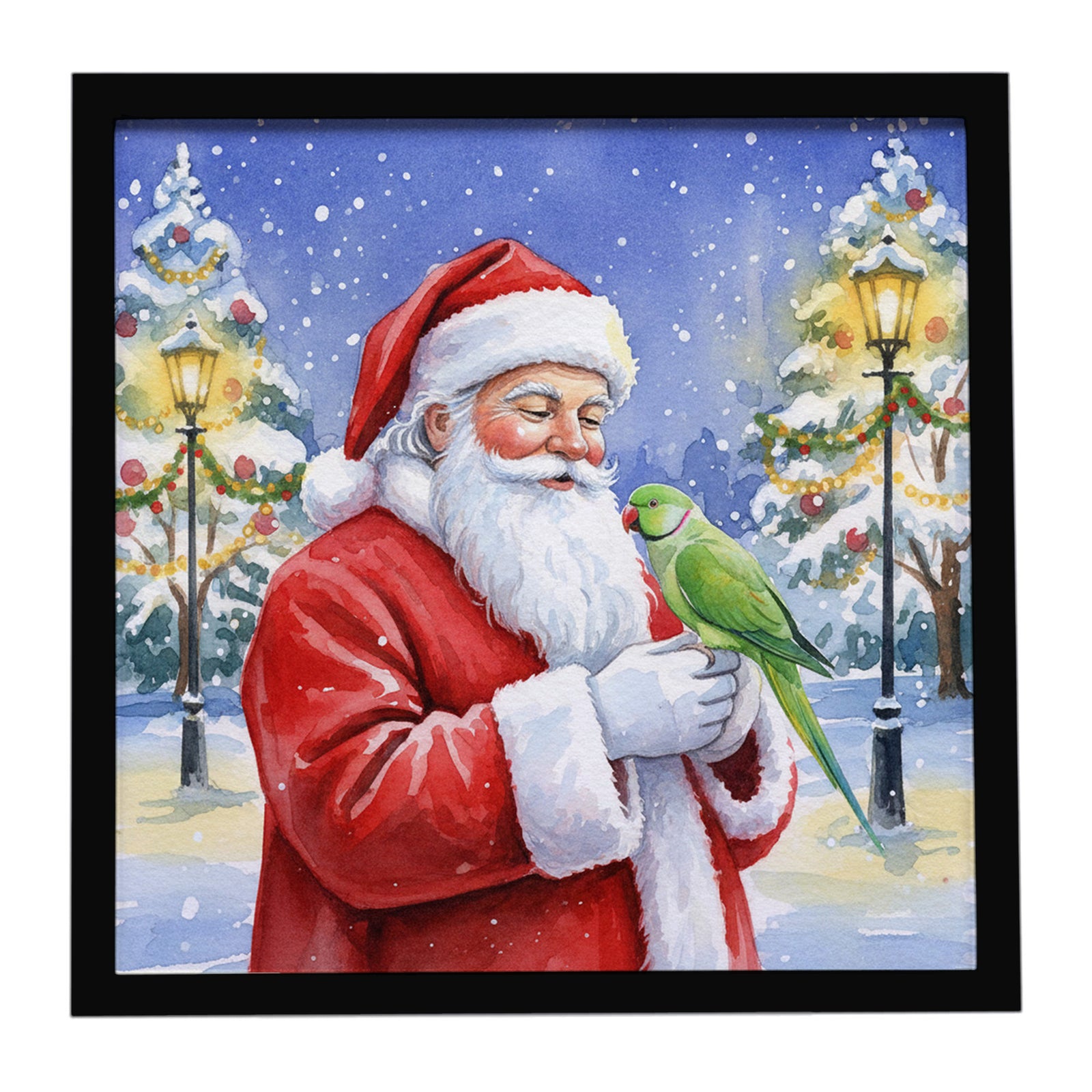 Caroline's Treasures Indian Parakeet with Santa Claus Framed Metal Print