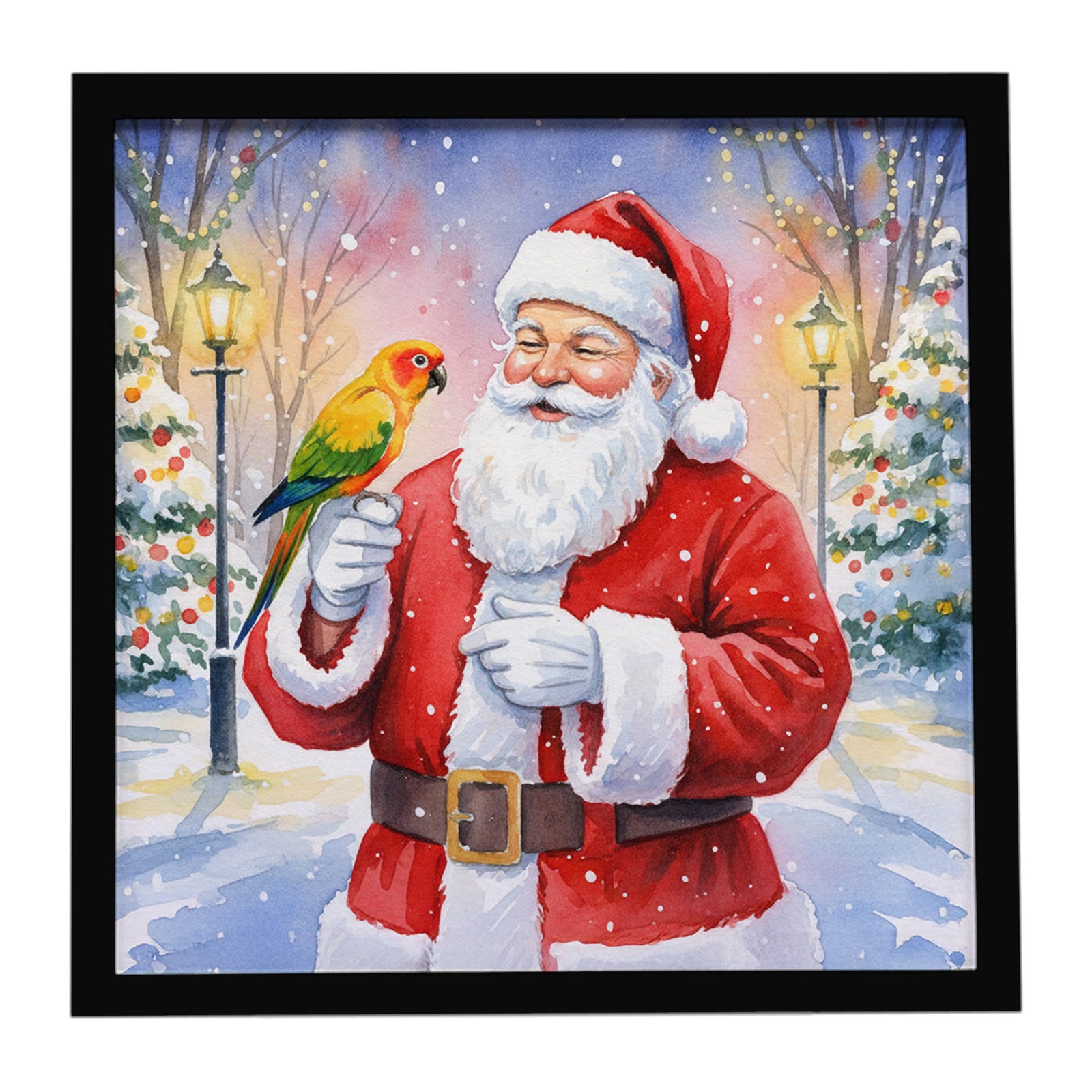 Caroline's Treasures Jenday Conure with Santa Claus Framed Metal Print