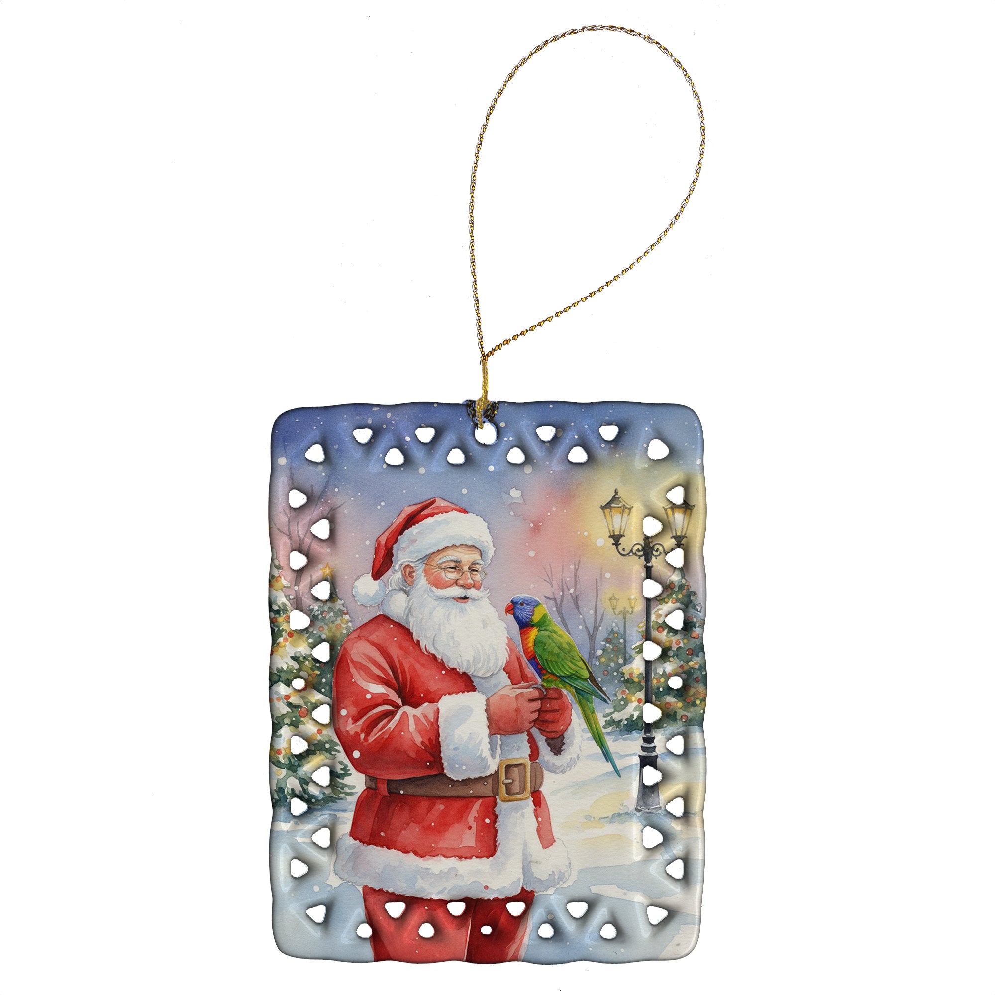 Caroline's Treasures Lorikeet with Santa Claus Porcelain Ornament