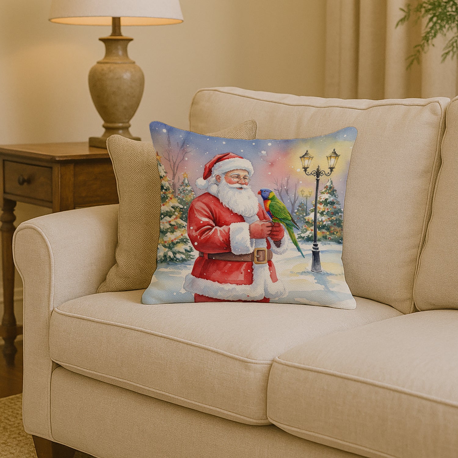 Caroline's Treasures Lorikeet with Santa Claus Throw Pillow
