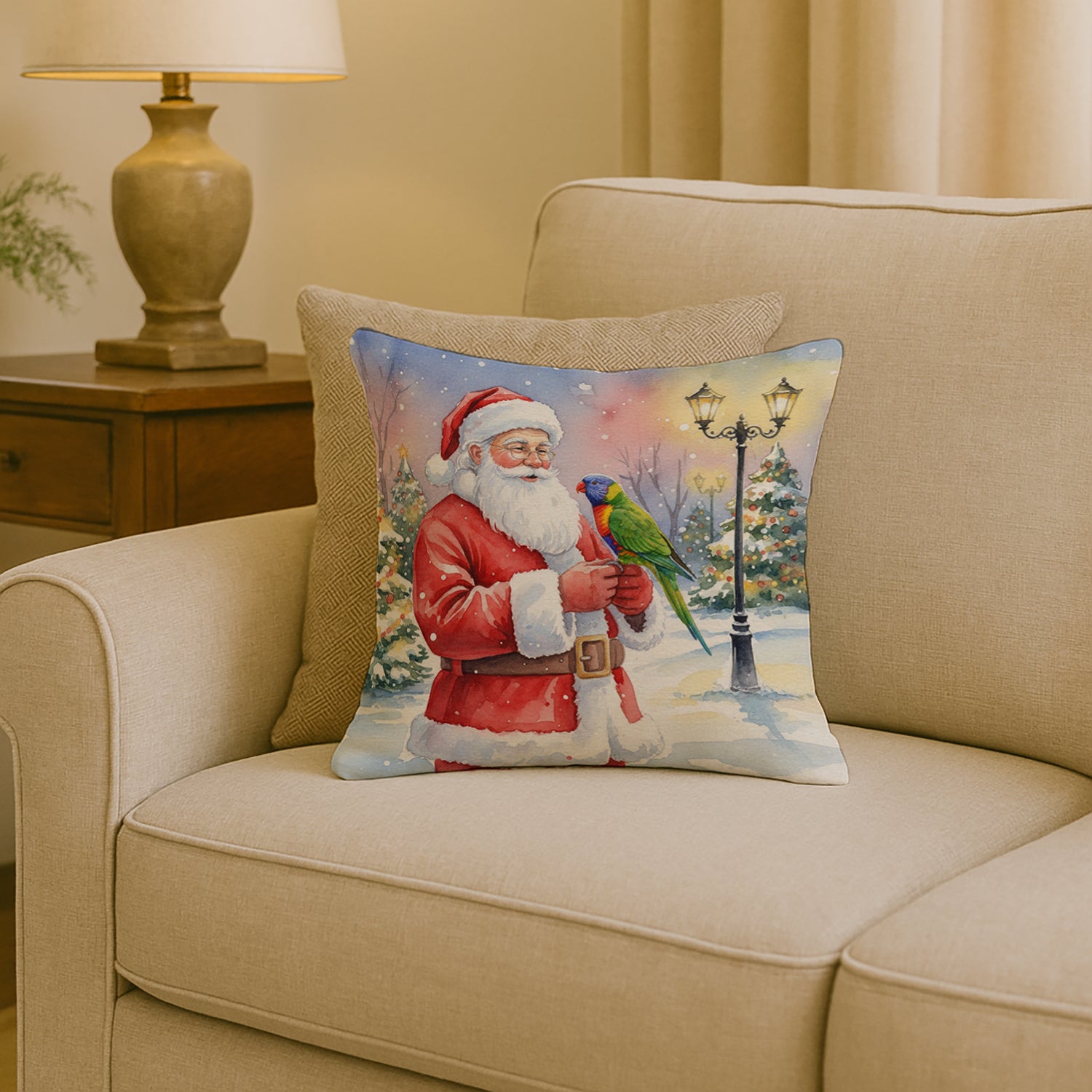 Caroline's Treasures Lorikeet with Santa Claus Throw Pillow