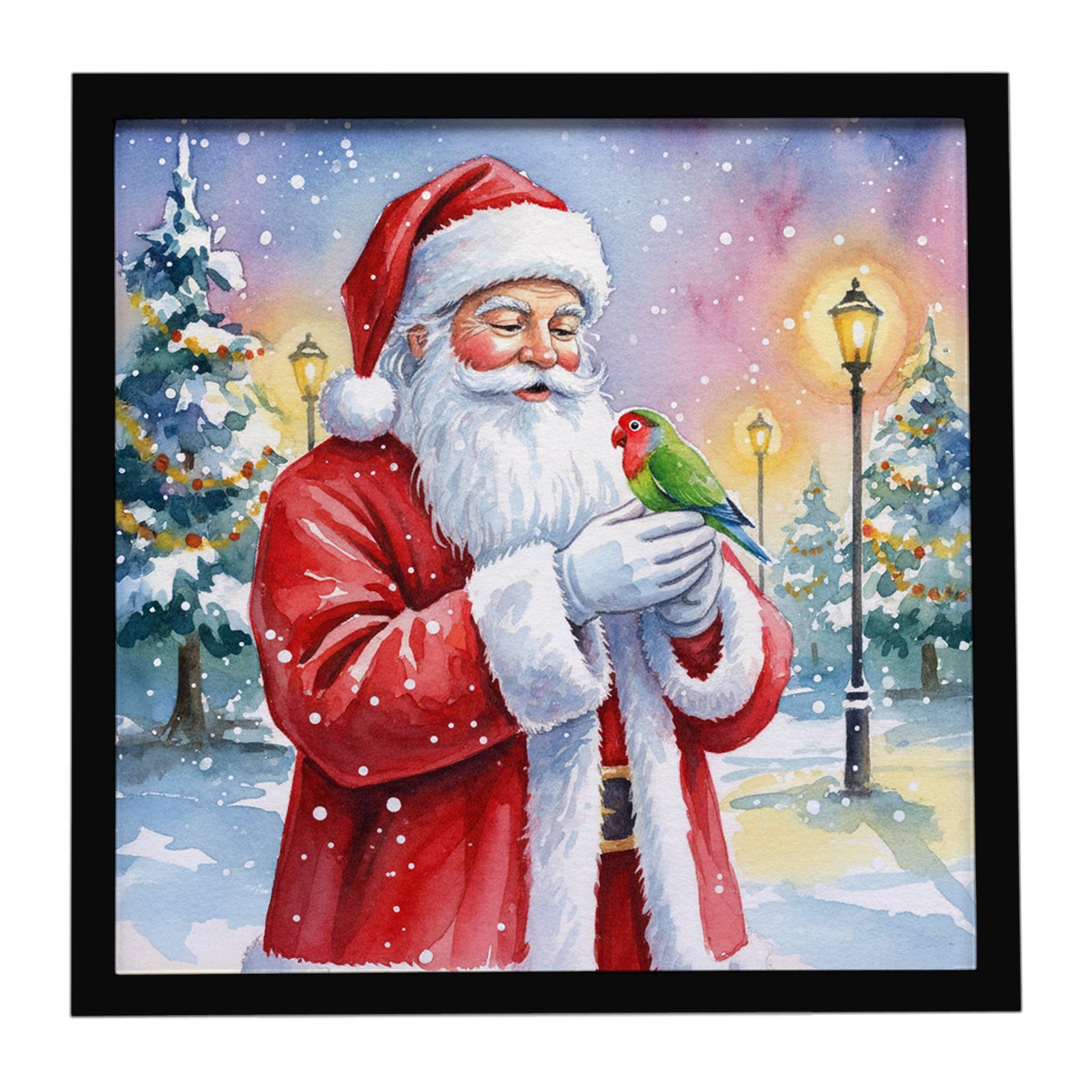 Caroline's Treasures Lovebird with Santa Claus Framed Metal Print