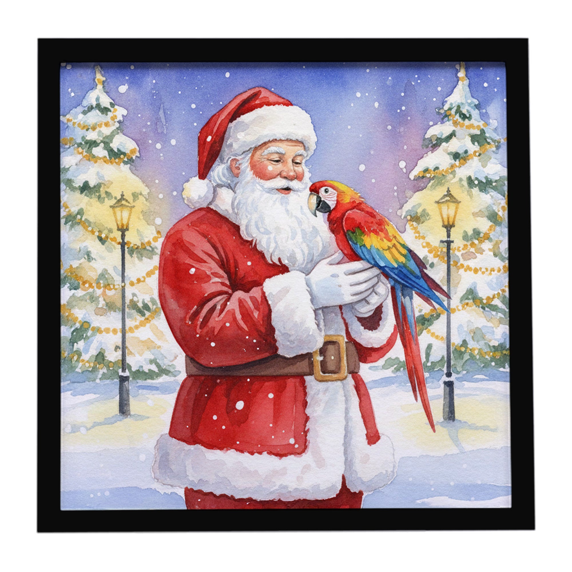 Caroline's Treasures Macaw with Santa Claus Framed Metal Print