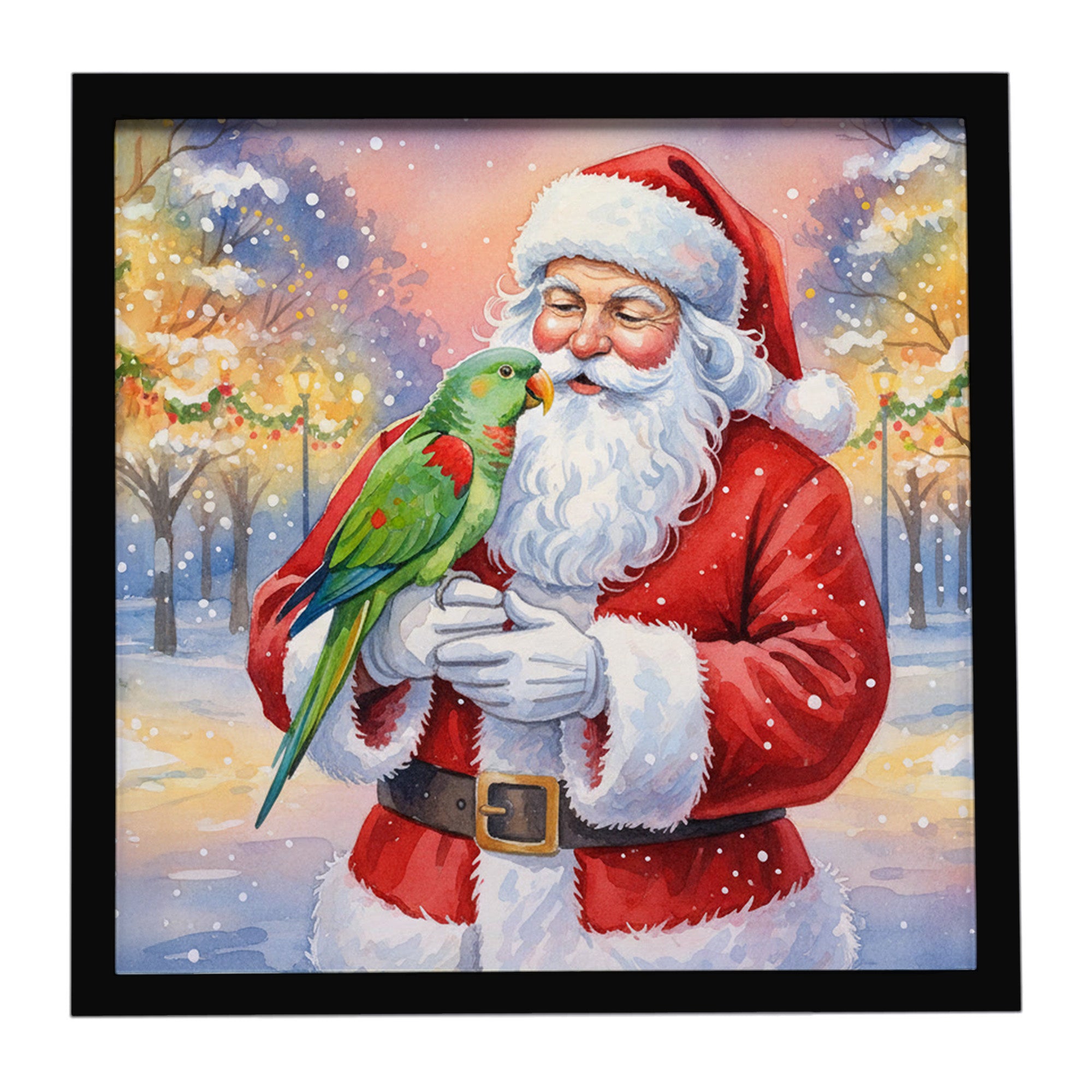 Caroline's Treasures Male Eclectus with Santa Claus Framed Metal Print