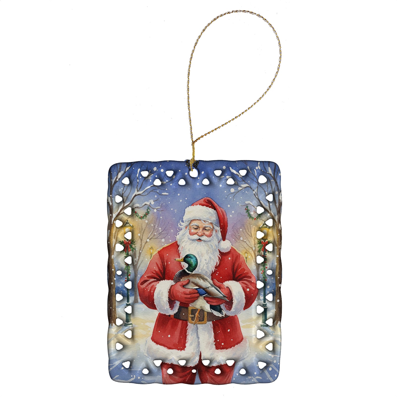 Caroline's Treasures Mallard with Santa Claus Porcelain Ornament