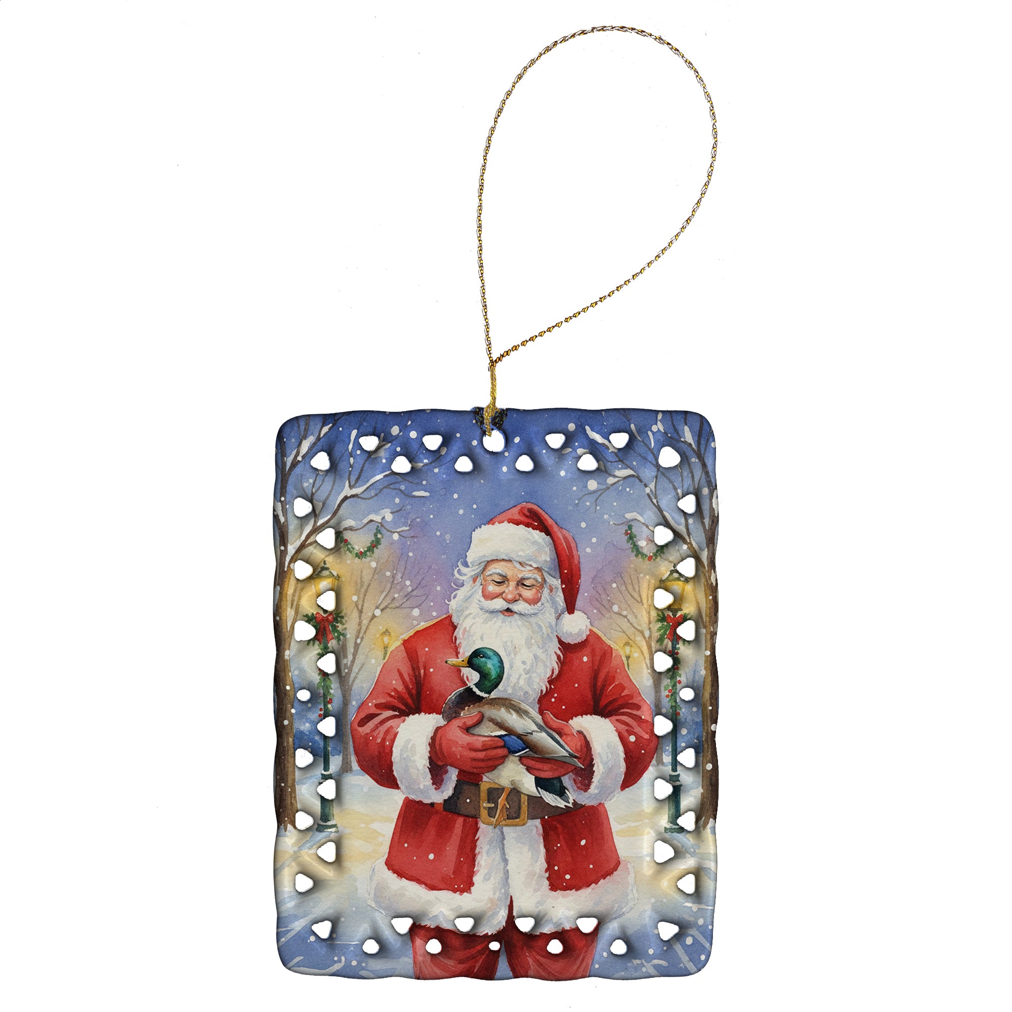 Caroline's Treasures Mallard with Santa Claus Porcelain Ornament