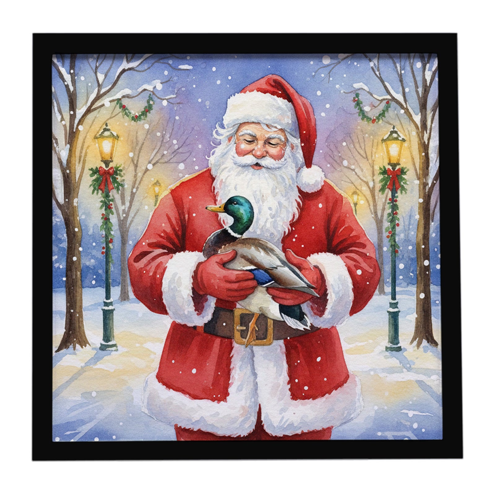 Caroline's Treasures Mallard with Santa Claus Framed Metal Print