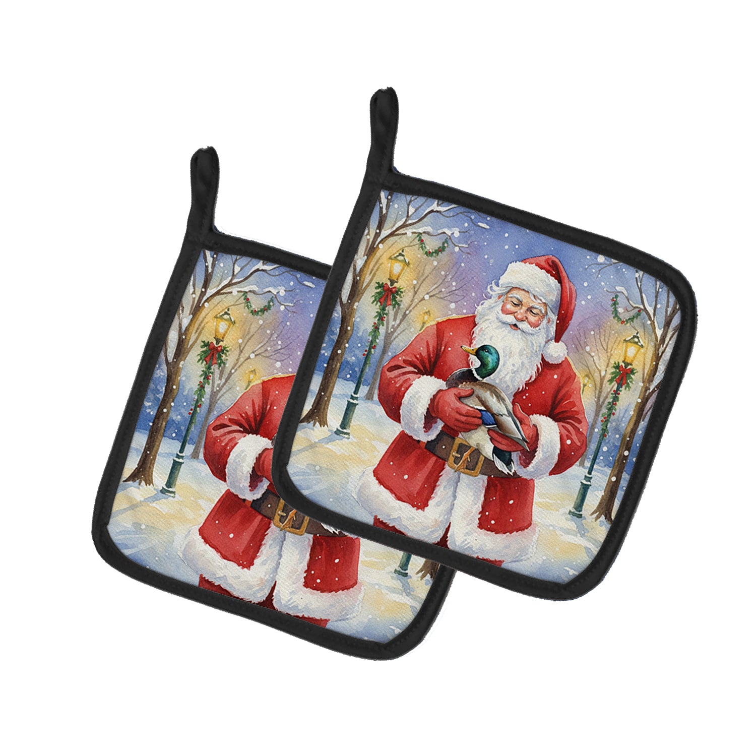 Caroline's Treasures Mallard with Santa Claus Pair of Pot Holders