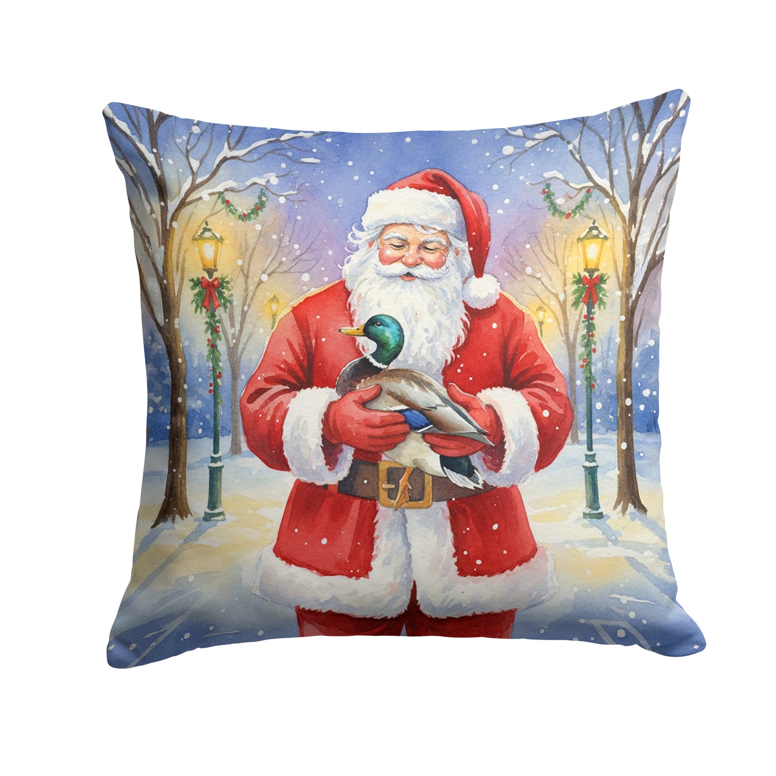 Caroline's Treasures Mallard with Santa Claus Throw Pillow