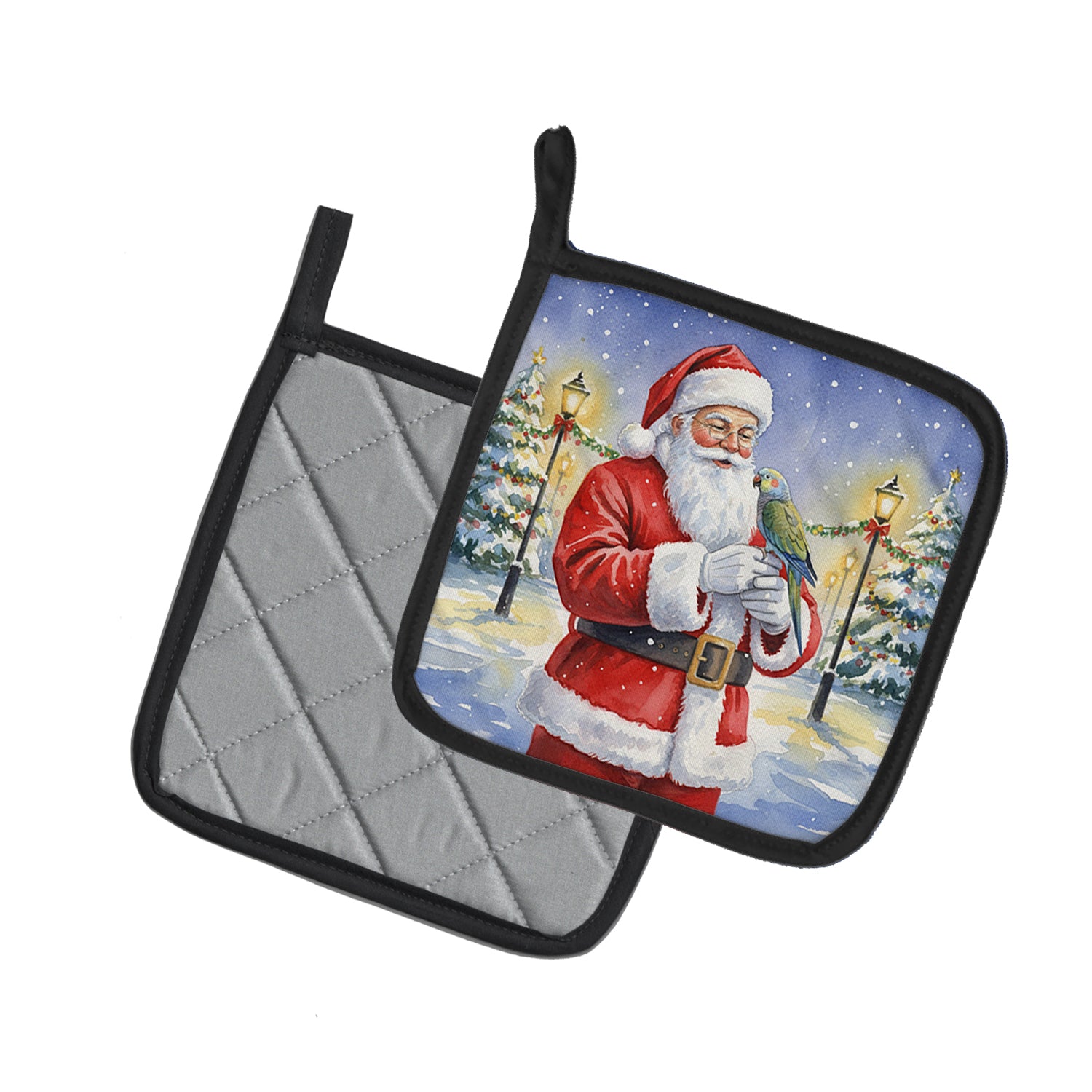 Caroline's Treasures Meyer’s Parrot with Santa Claus Pair of Pot Holders