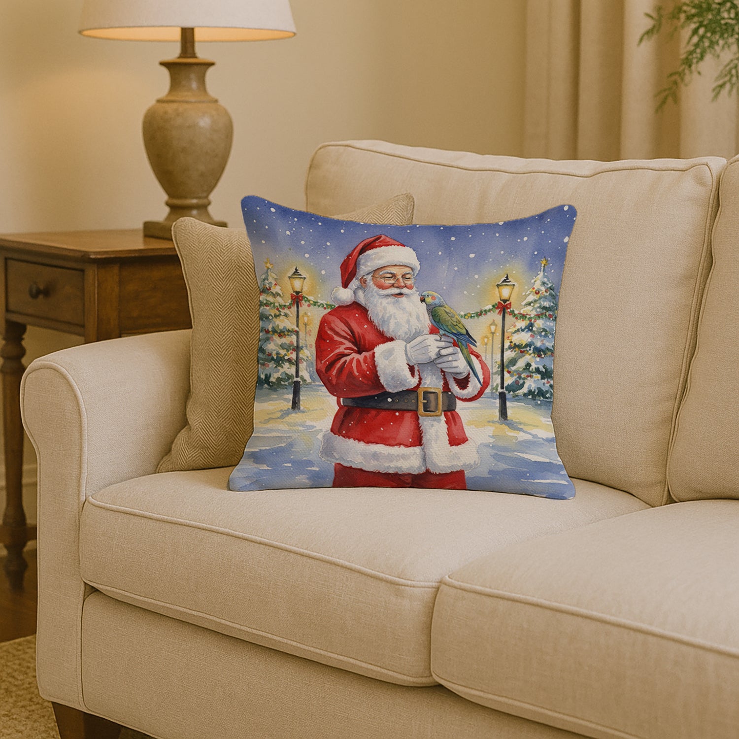 Caroline's Treasures Meyer’s Parrot with Santa Claus Throw Pillow