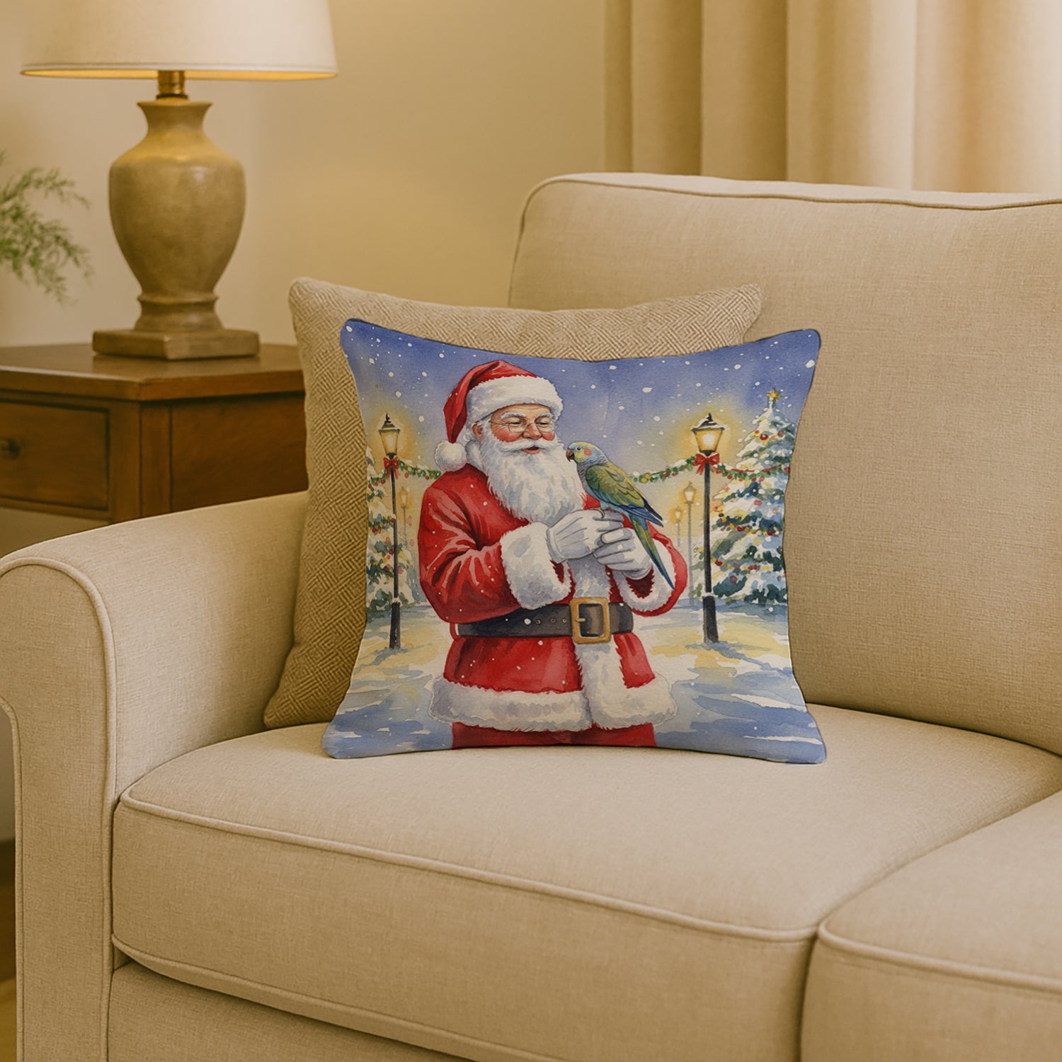 Caroline's Treasures Meyer’s Parrot with Santa Claus Throw Pillow