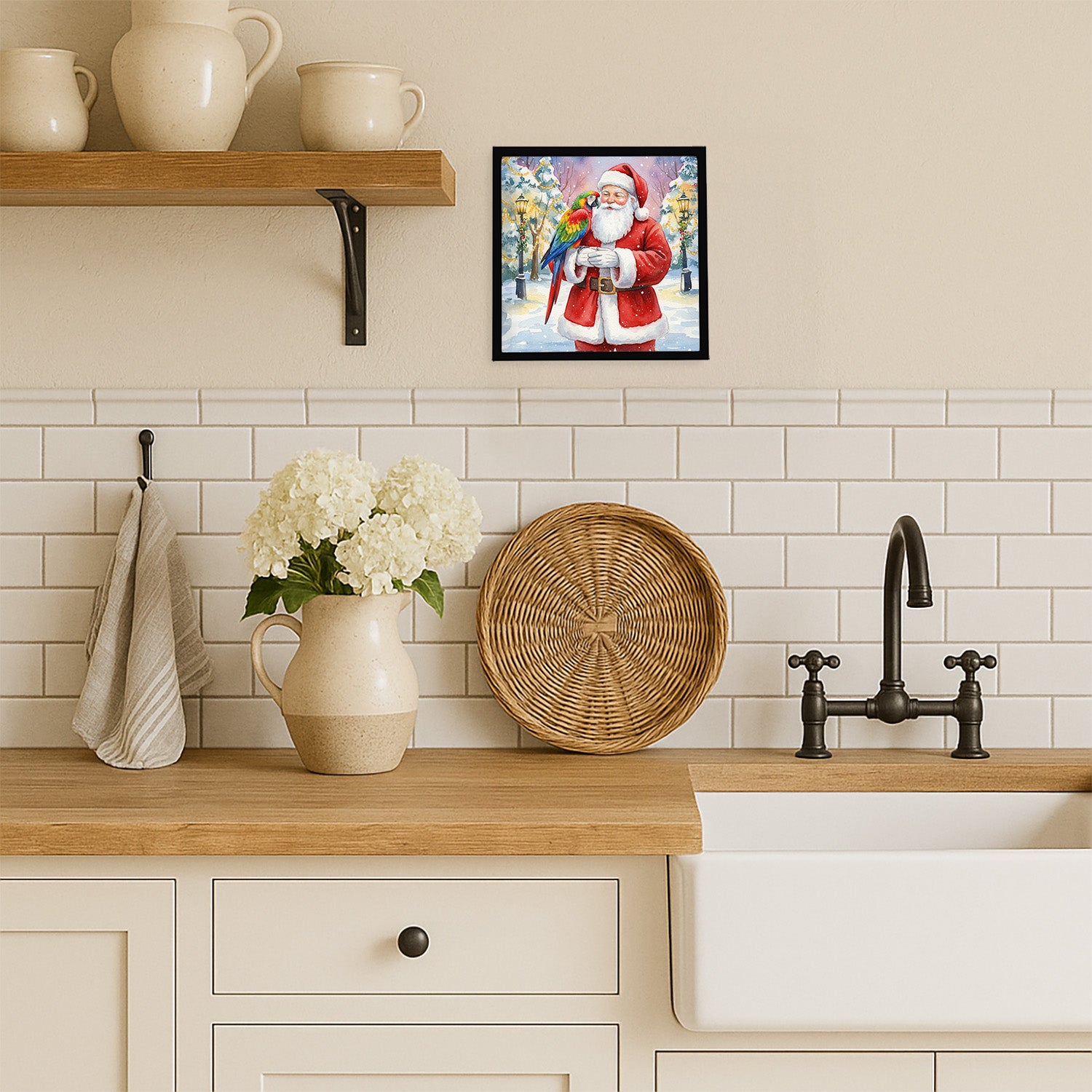 Caroline's Treasures Parrot with Santa Claus Framed Metal Print