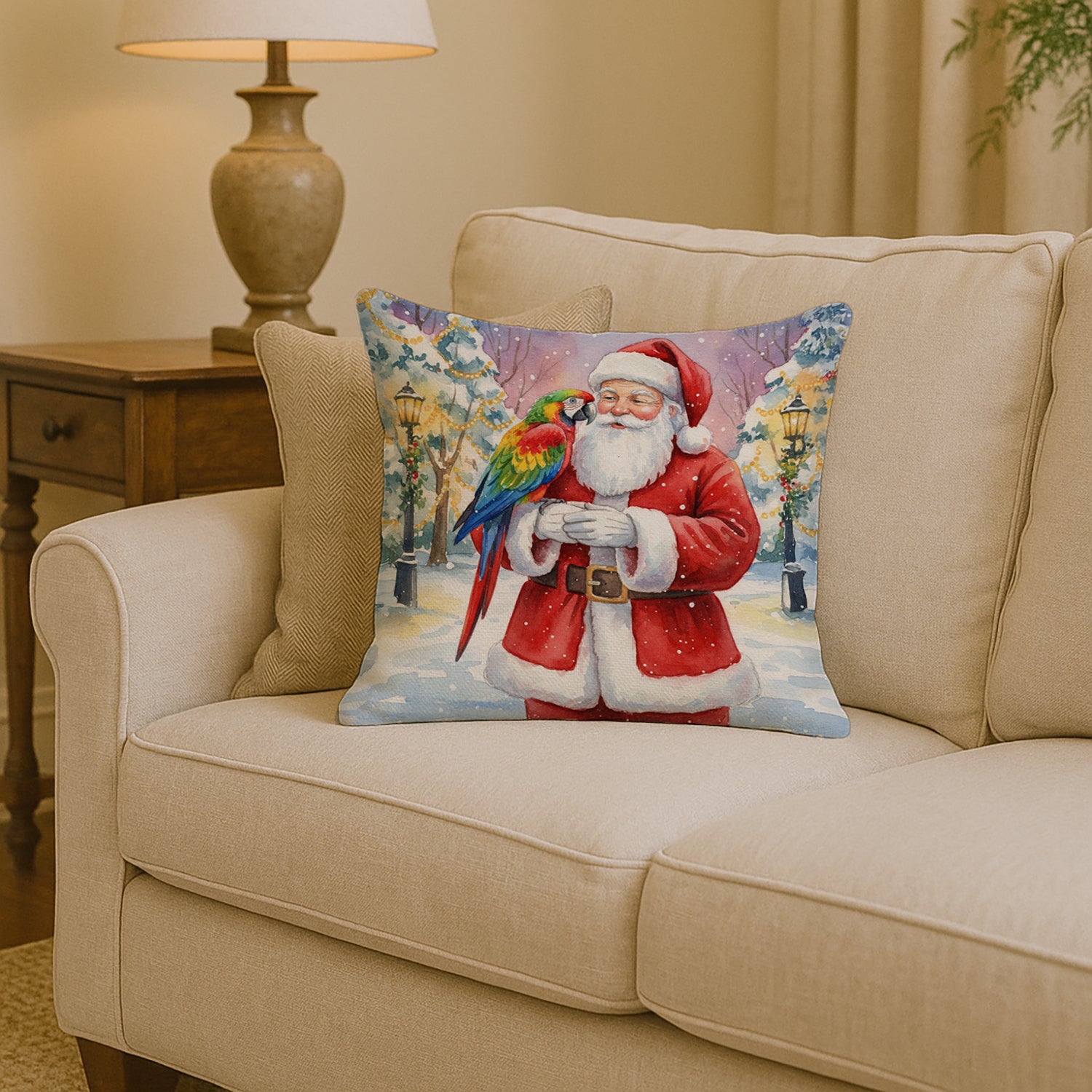Caroline's Treasures Parrot with Santa Claus Throw Pillow