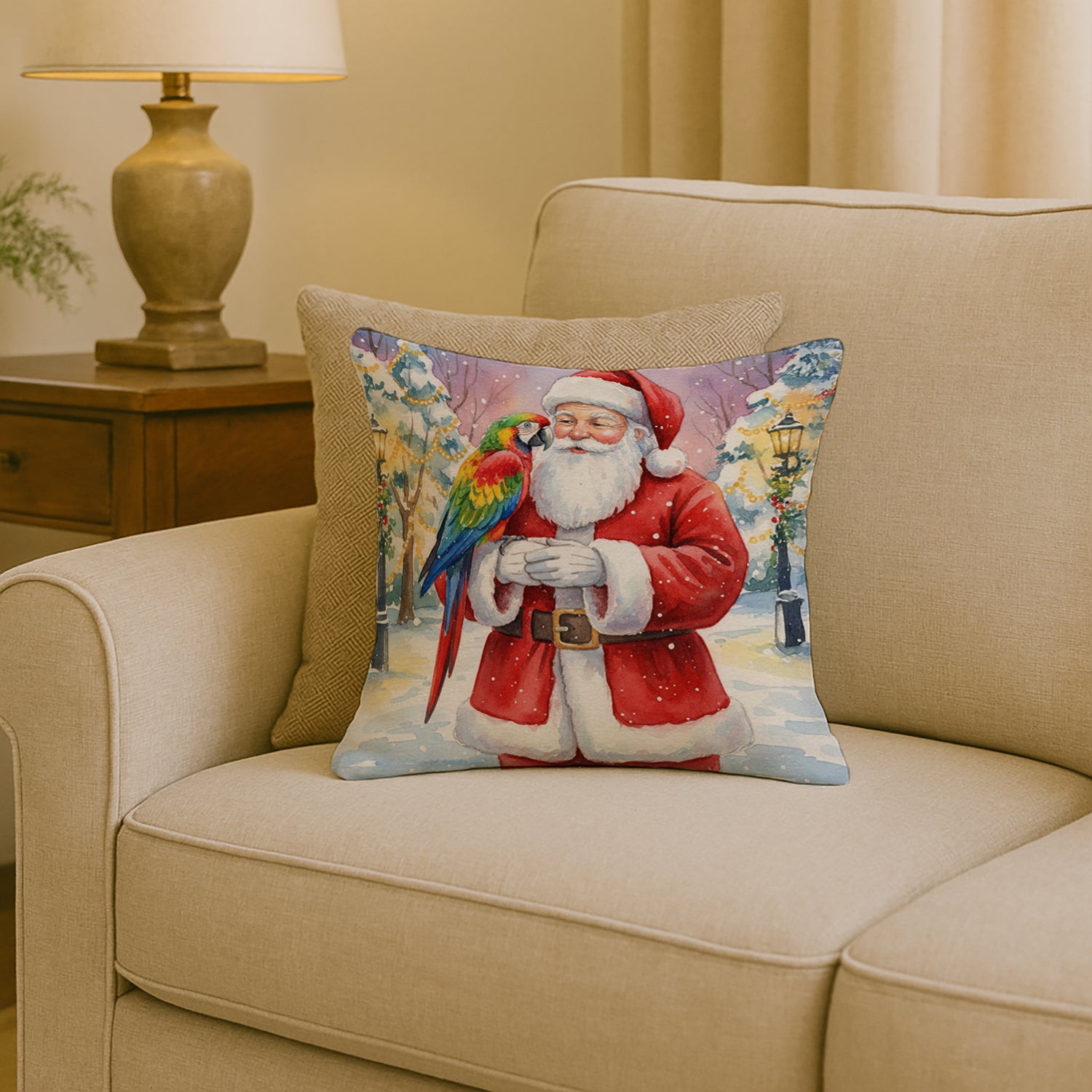 Caroline's Treasures Parrot with Santa Claus Throw Pillow