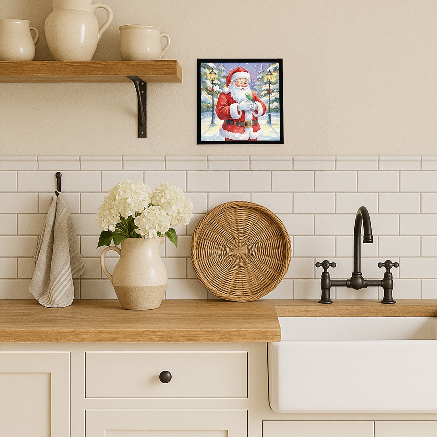 Caroline's Treasures Parrotlet with Santa Claus Framed Metal Print