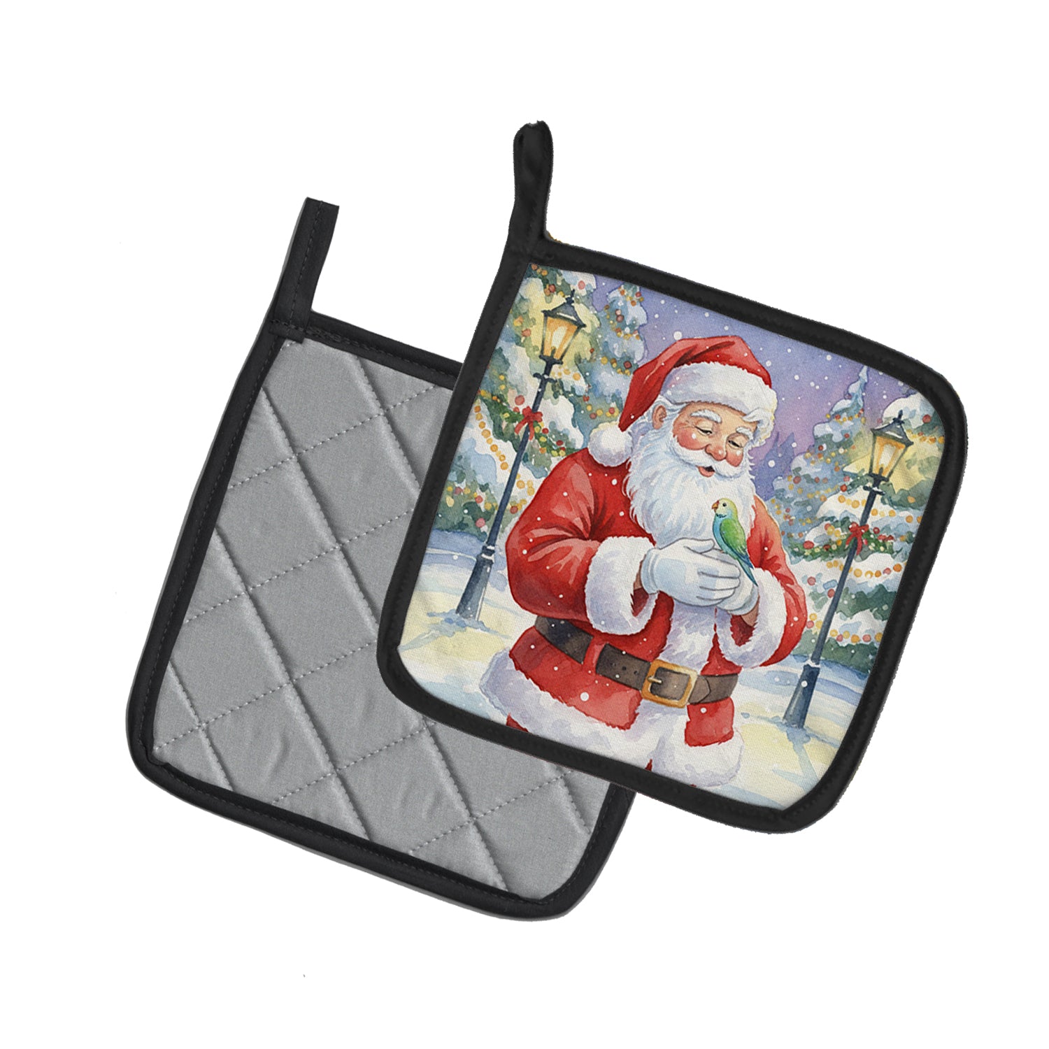 Caroline's Treasures Parrotlet with Santa Claus Pair of Pot Holders