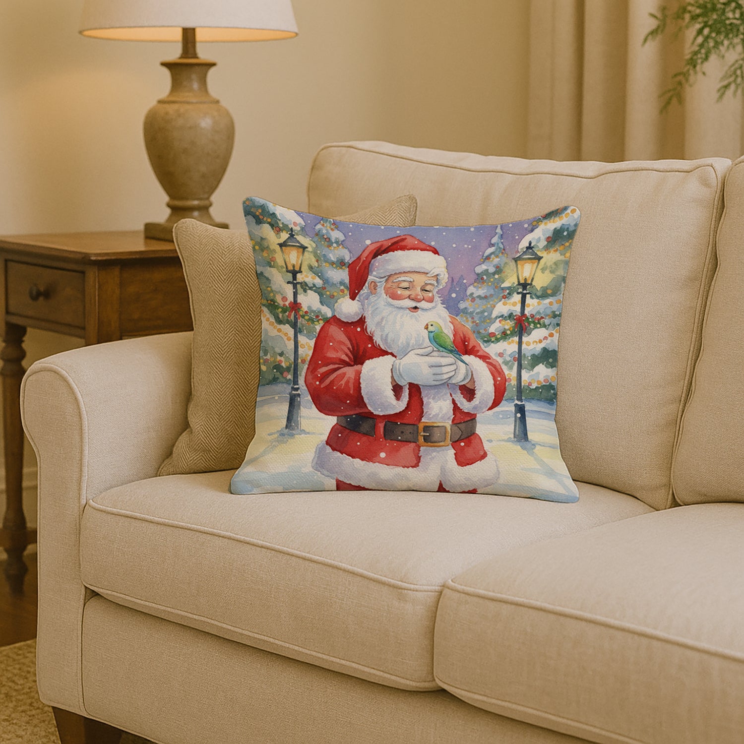 Caroline's Treasures Parrotlet with Santa Claus Throw Pillow