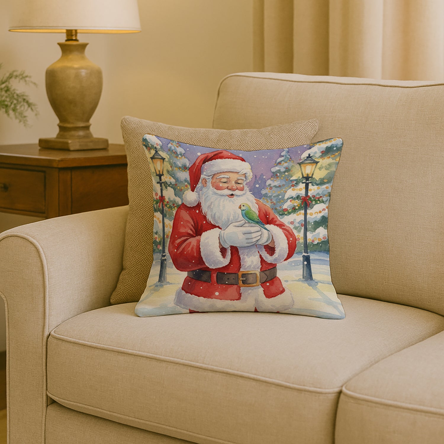 Caroline's Treasures Parrotlet with Santa Claus Throw Pillow