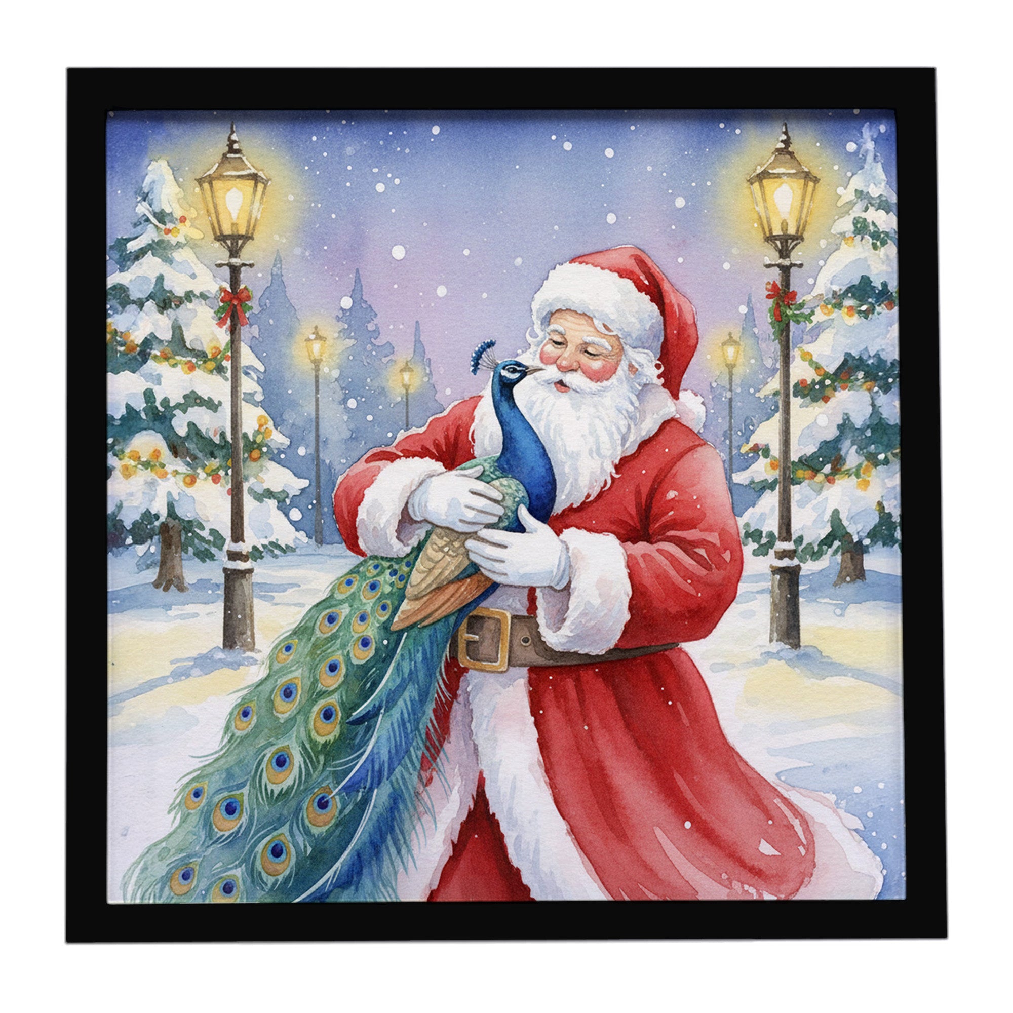 Caroline's Treasures Peacock with Santa Claus Framed Metal Print