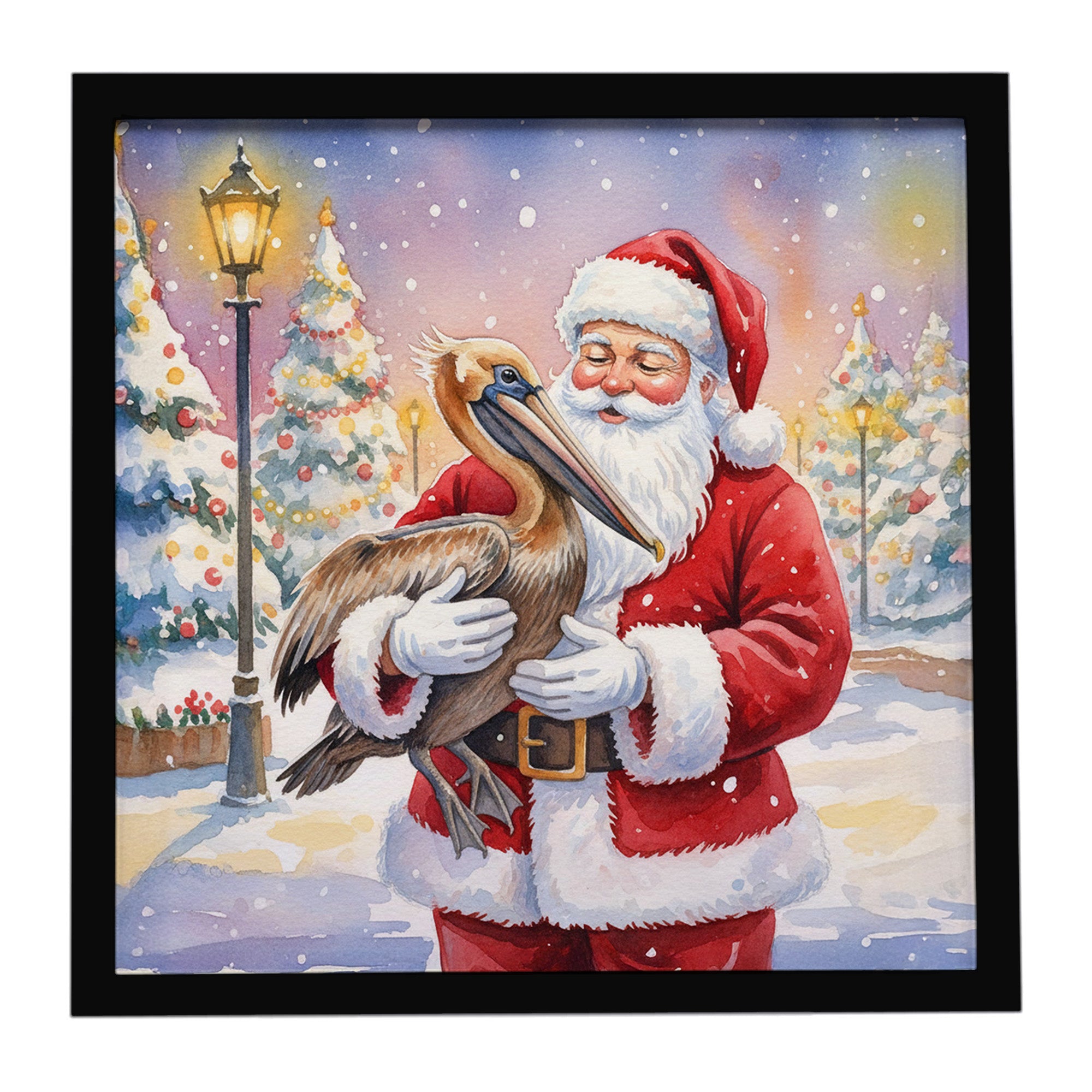 Caroline's Treasures Pelican with Santa Claus Framed Metal Print