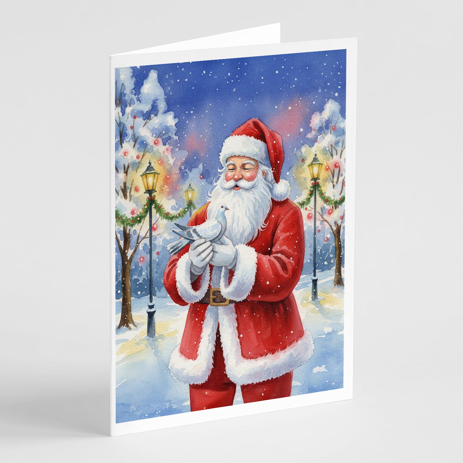 Caroline's Treasures Pigeon with Santa Claus Greeting Cards Pack of 8