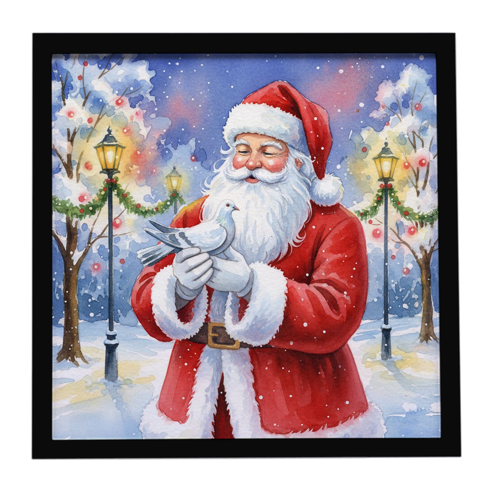 Caroline's Treasures Pigeon with Santa Claus Framed Metal Print