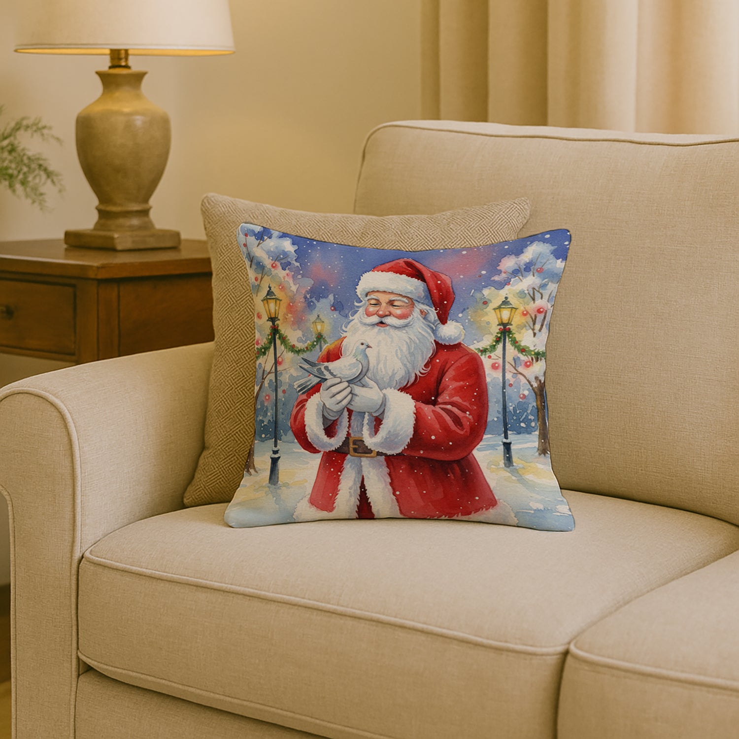 Caroline's Treasures Pigeon with Santa Claus Throw Pillow