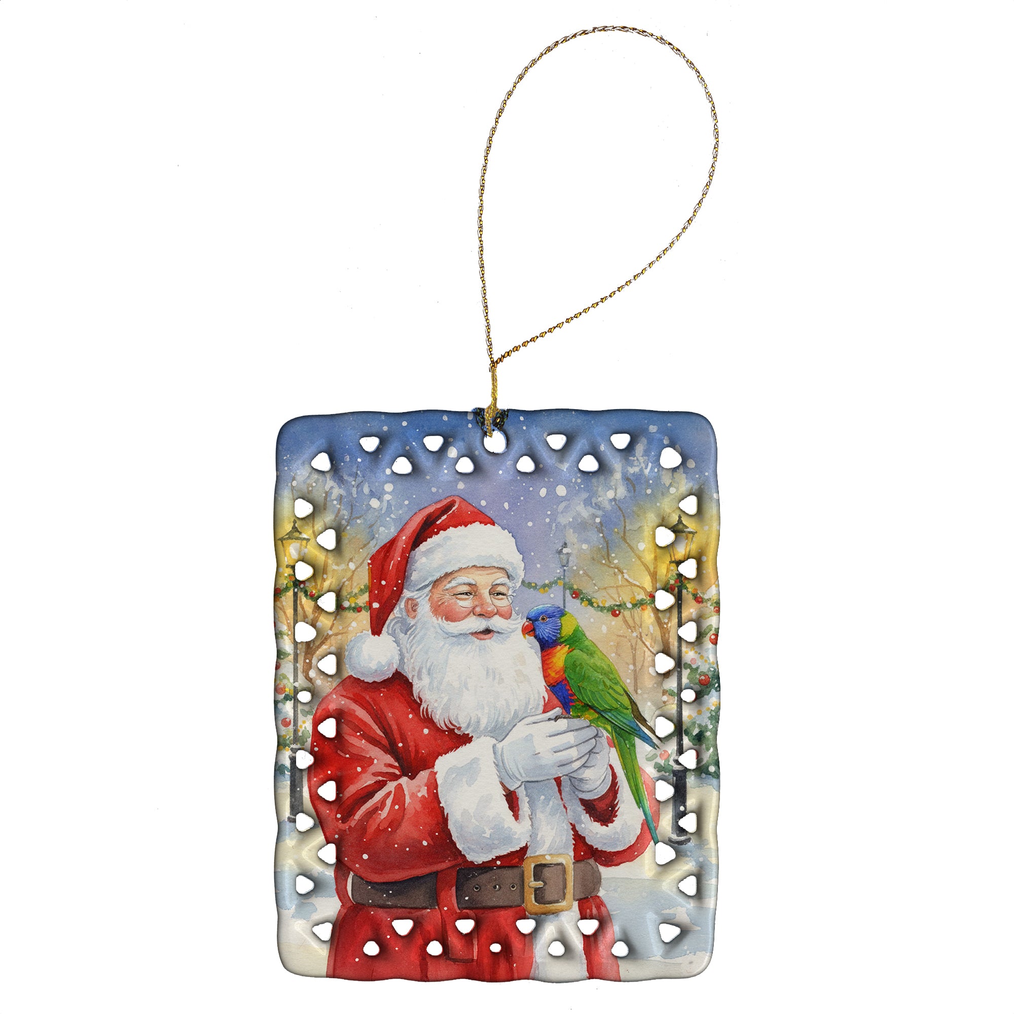 Caroline's Treasures Rainbow Lorikeet with Santa Claus Porcelain Ornament