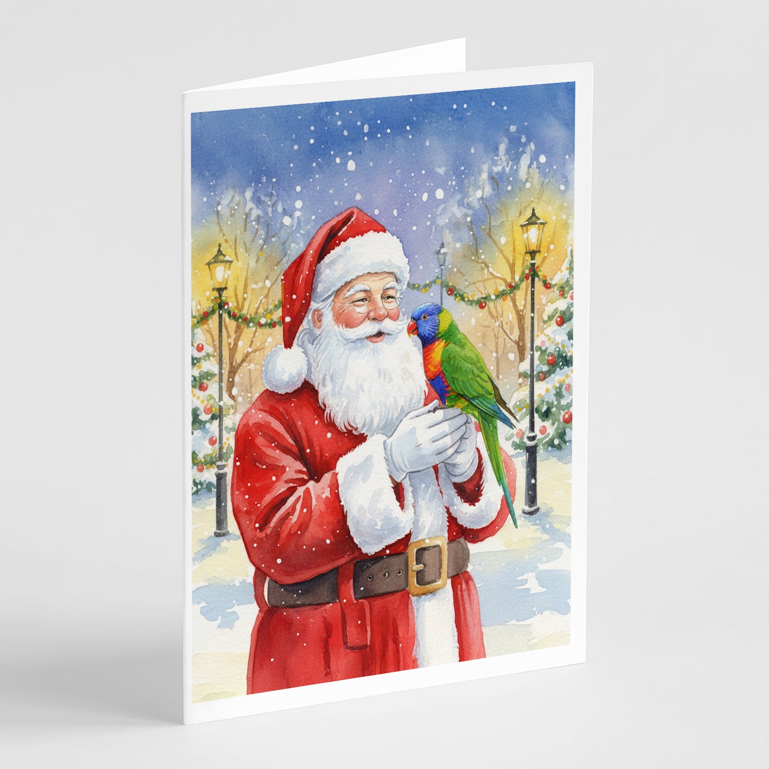 Caroline's Treasures Rainbow Lorikeet with Santa Claus Greeting Cards Pack of 8