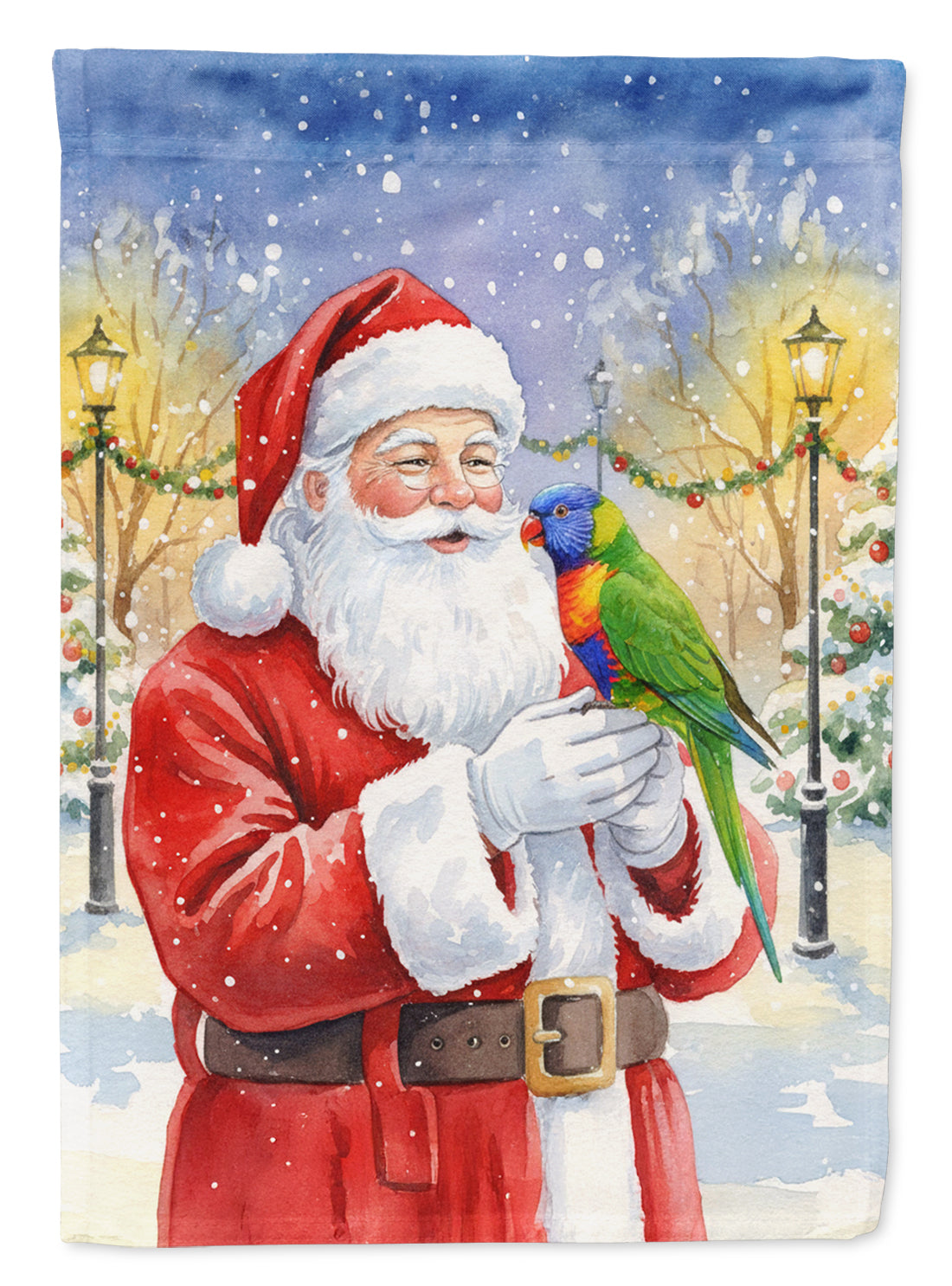 Caroline's Treasures Rainbow Lorikeet with Santa Claus Garden Flag