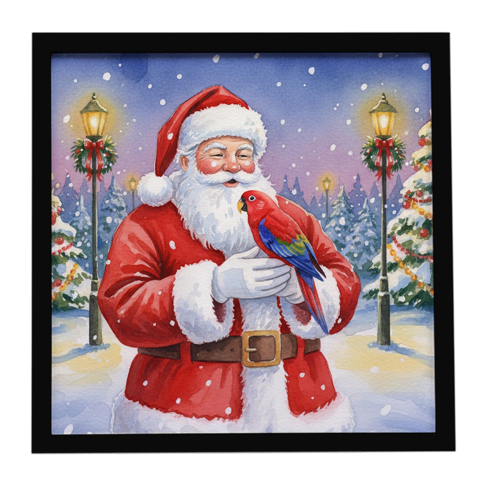 Caroline's Treasures Red Lory with Santa Claus Framed Metal Print