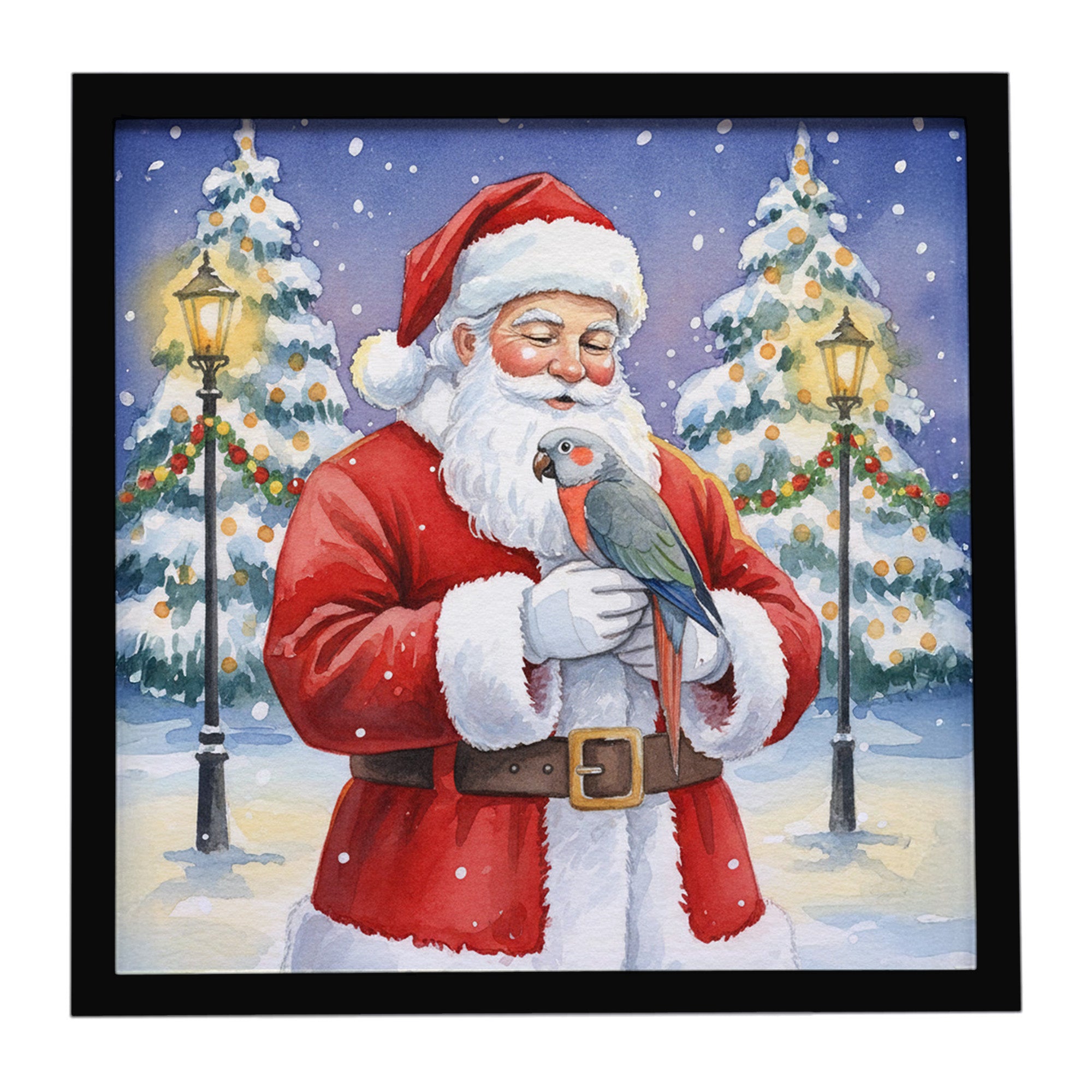 Caroline's Treasures Red Bellied Parrot with Santa Claus Framed Metal Print