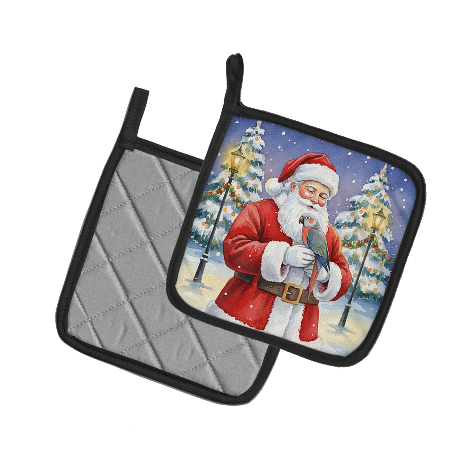 Caroline's Treasures Red Bellied Parrot with Santa Claus Pair of Pot Holders